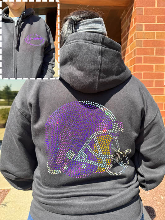 Custom Football Helmet Bling Full Zip Hoodie