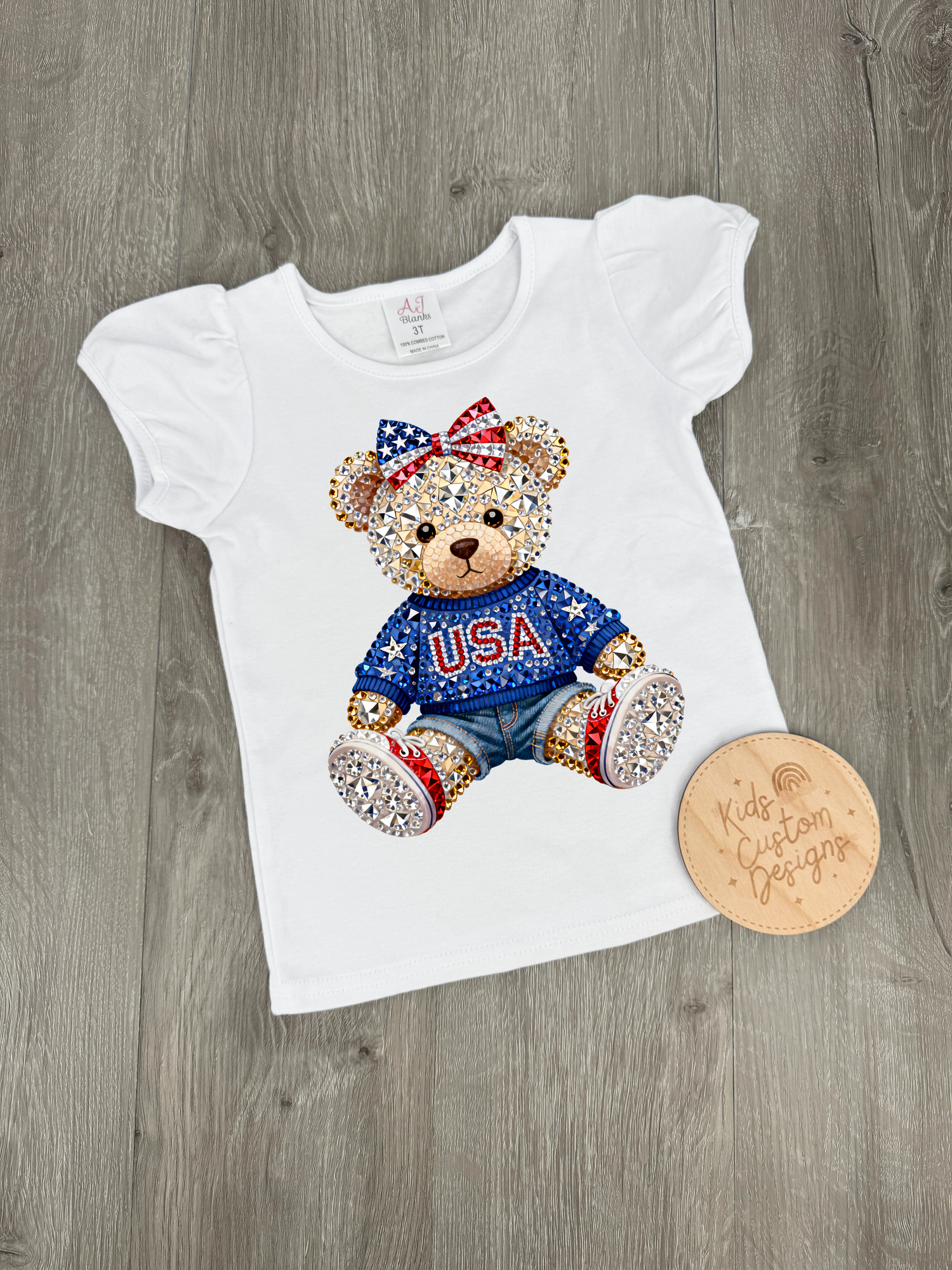 KIDS USA BEAR Faux Rhinestones DTF Transfer