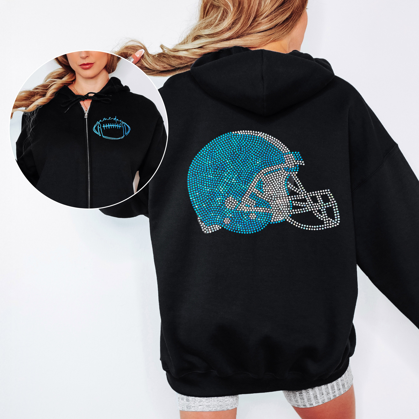 Custom Football Helmet Bling Full Zip Hoodie