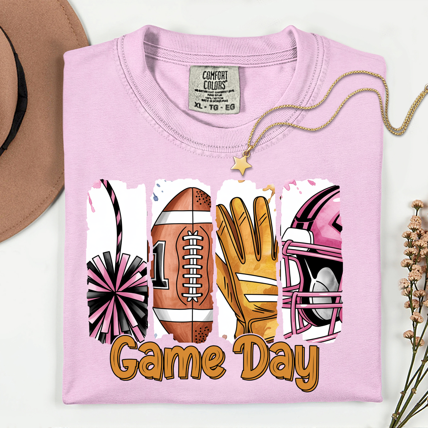 ADULT Game Day Pink with Pom Pom Football DTF TRANSFER