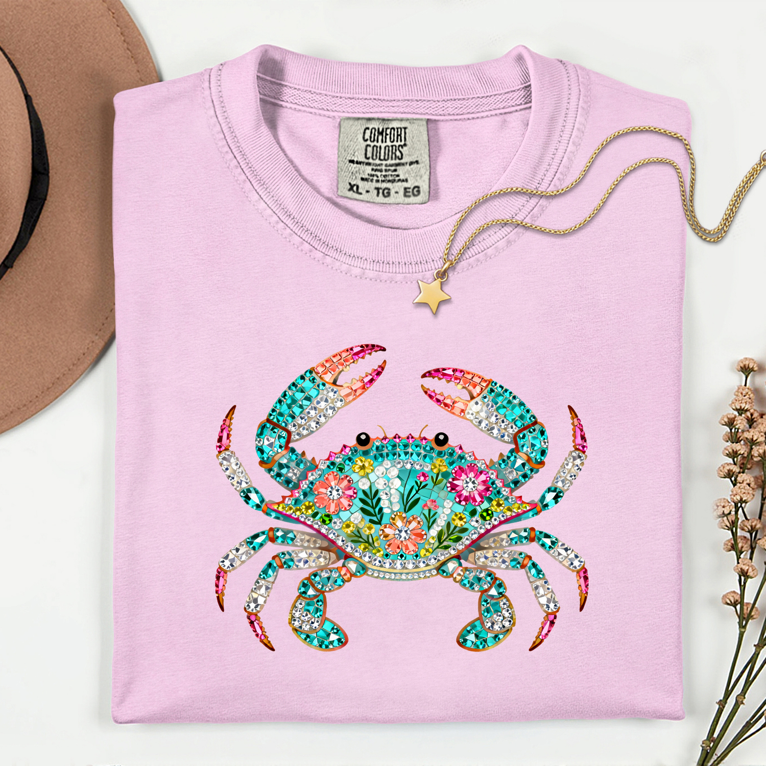 ADULT Summer Crab FAUX Rhinestones DTF TRANSFER