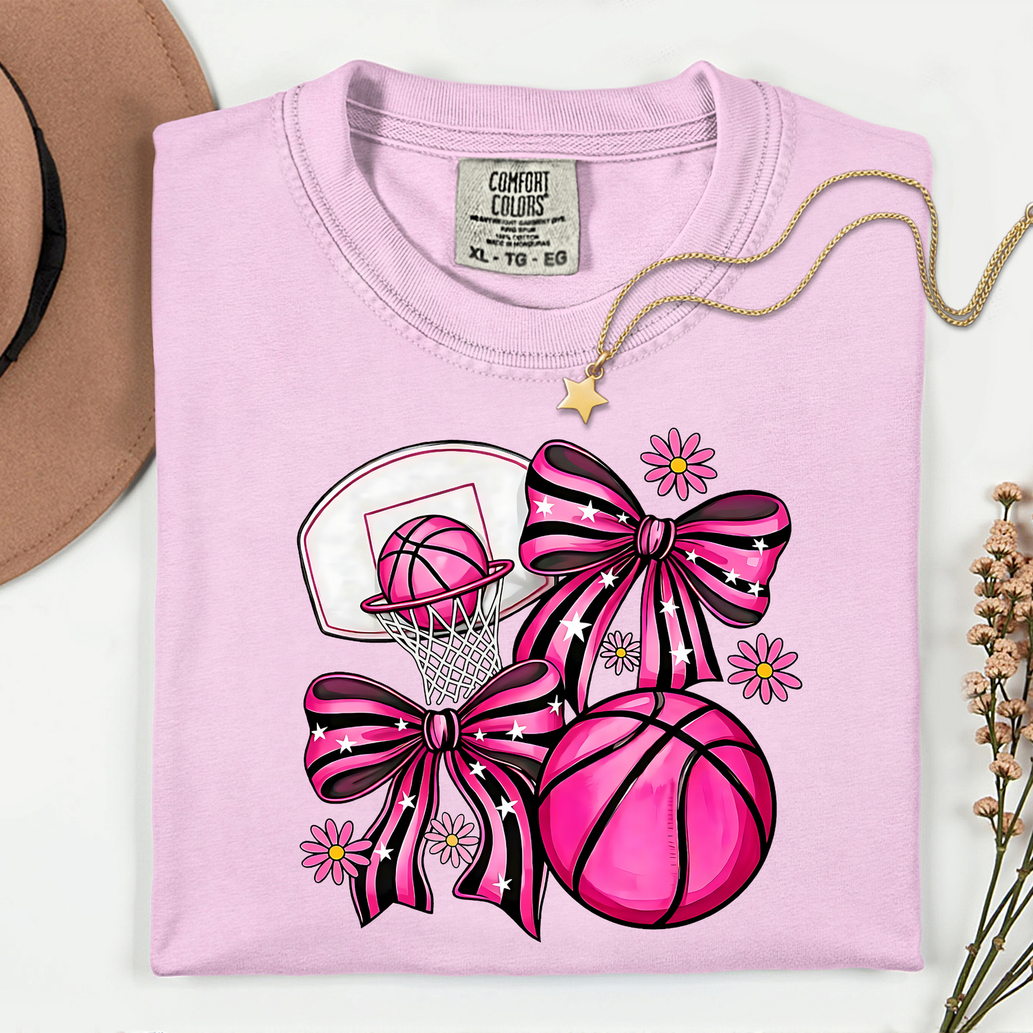 ADULT Pink Basketball with bows DTF TRANSFER