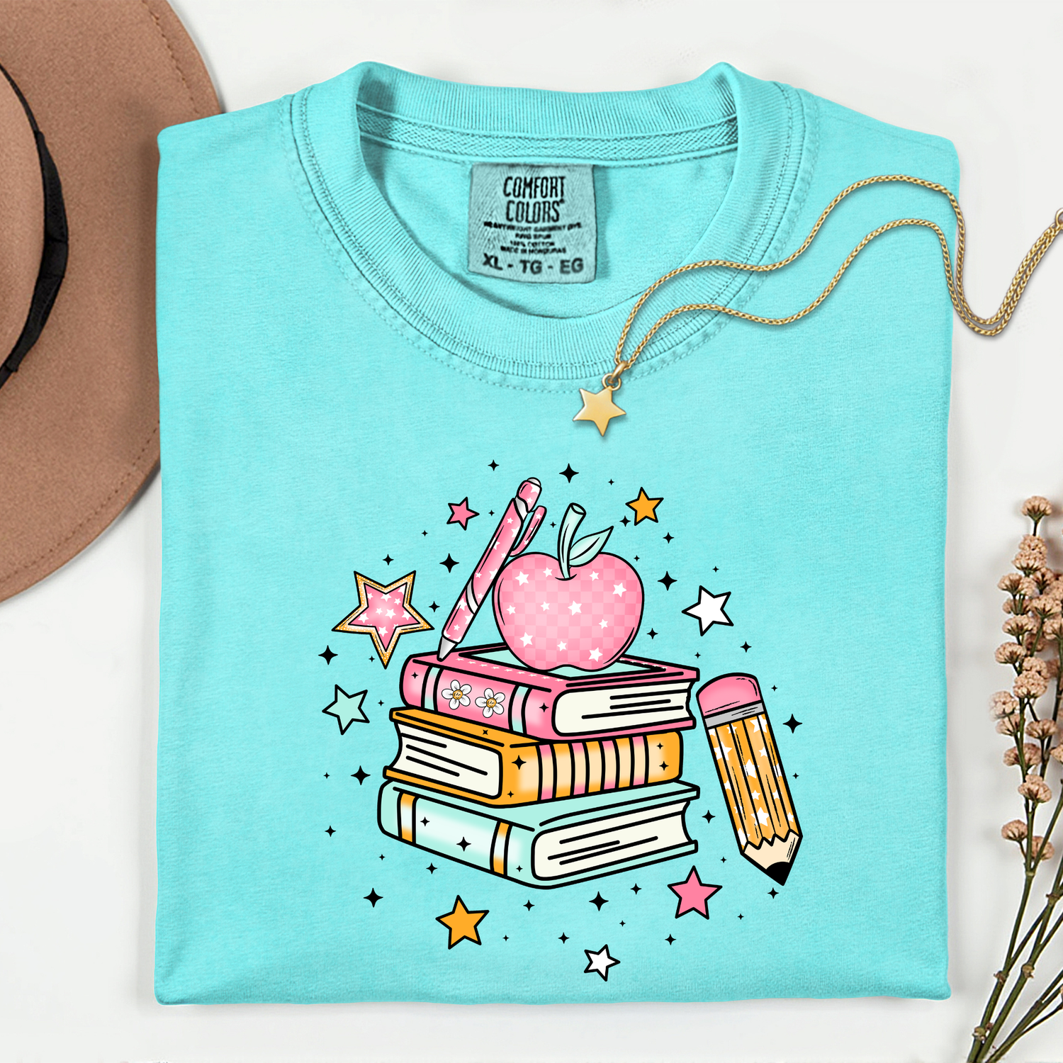 Teacher Pastel Books and Apple 11 inch DTF TRANSFER