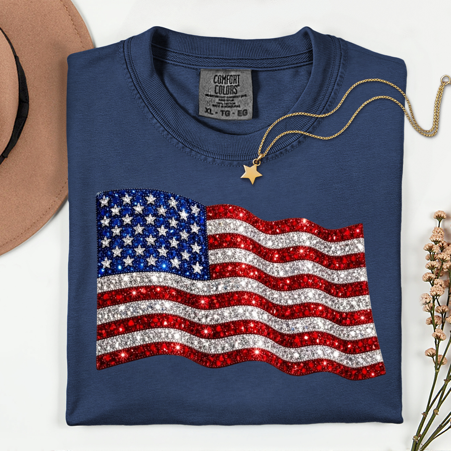 ADULT USA Flag FAUX Rhinestones DTF TRANSFER