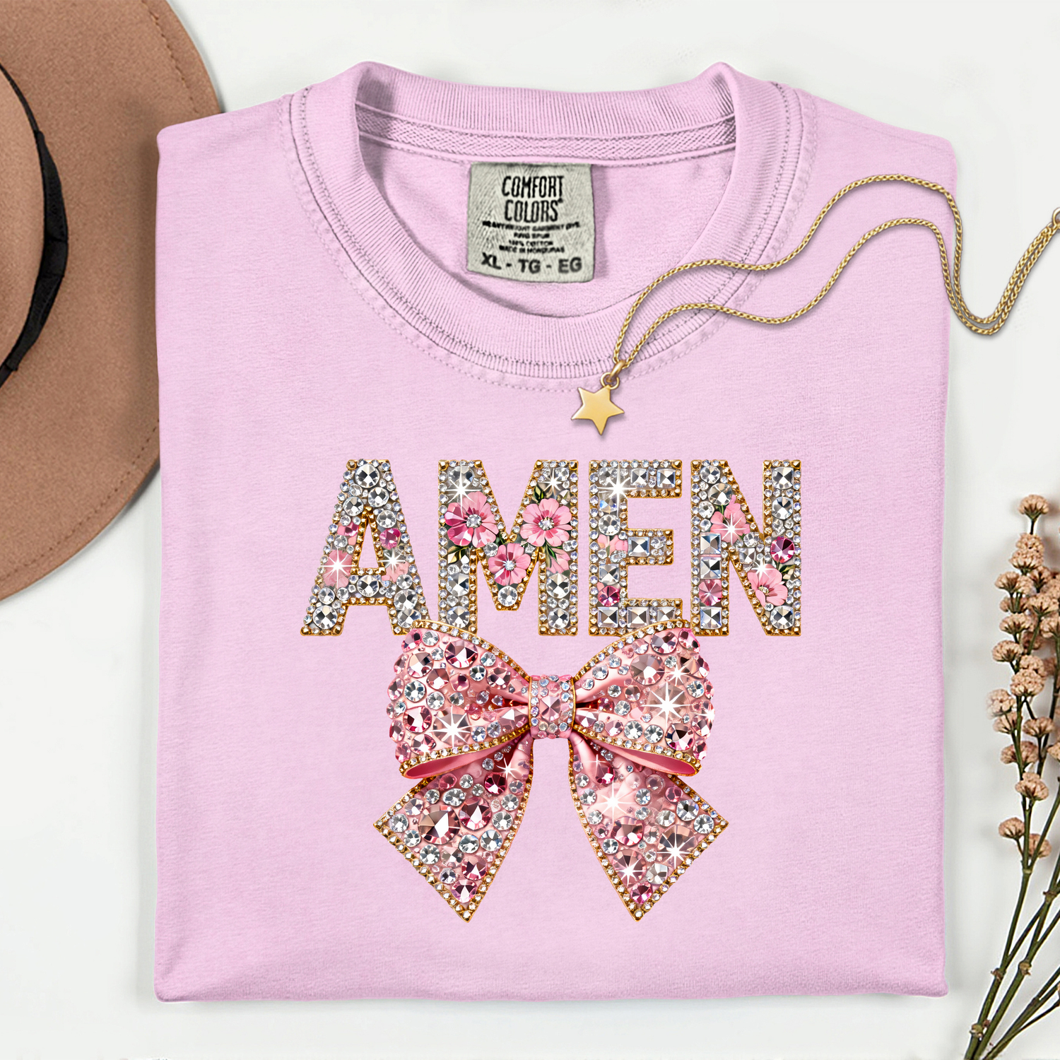 ADULT Amen with Bow FAUX Rhinestones DTF TRANSFER