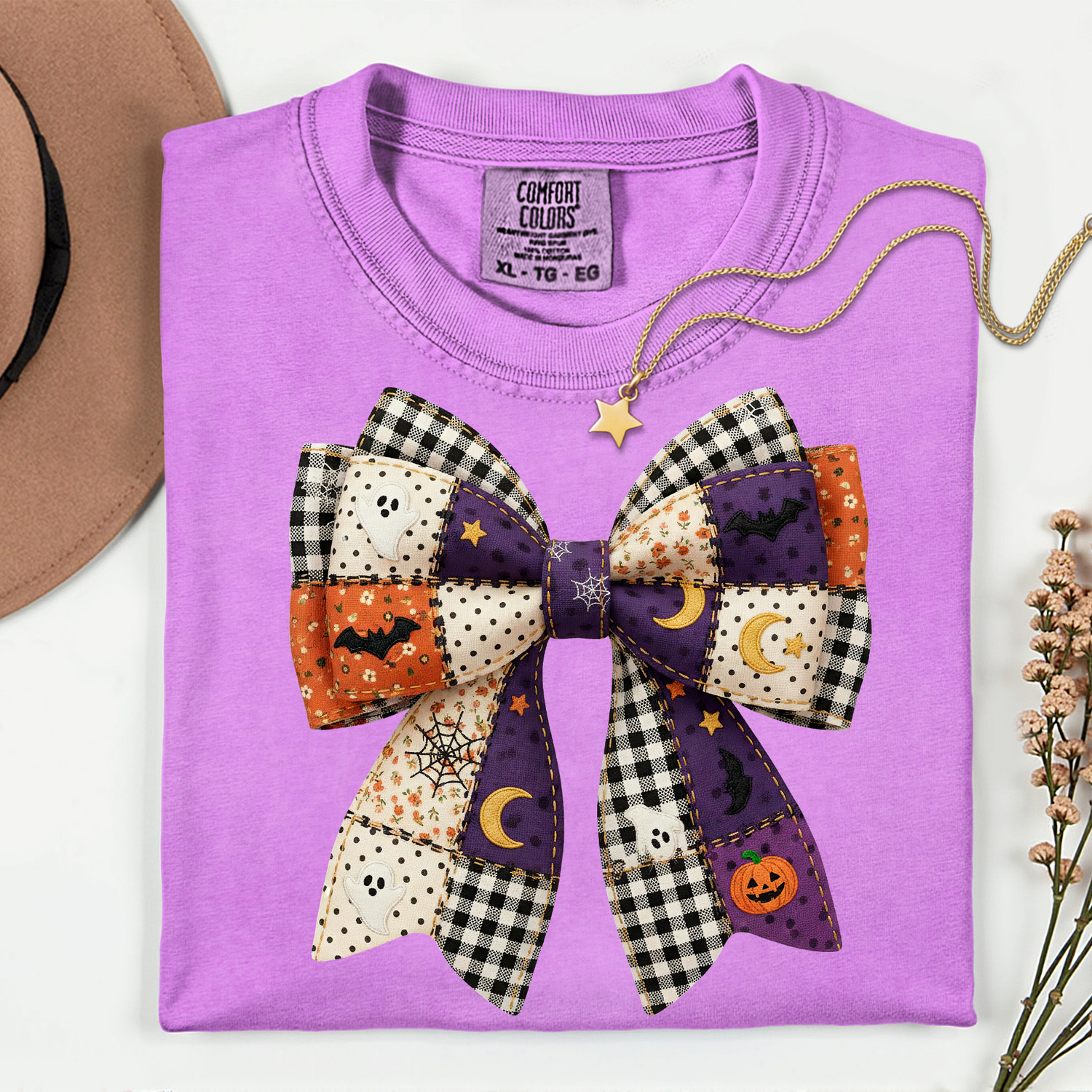 ADULT Halloween Faux Patchwork Bow 11 inch DTF TRANSFER