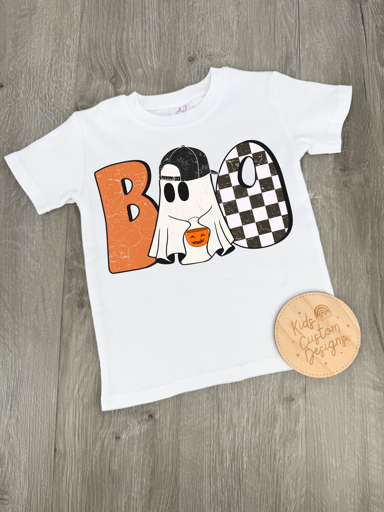 BOO with Ghost Checkered KIDS 8.5in DTF Transfer