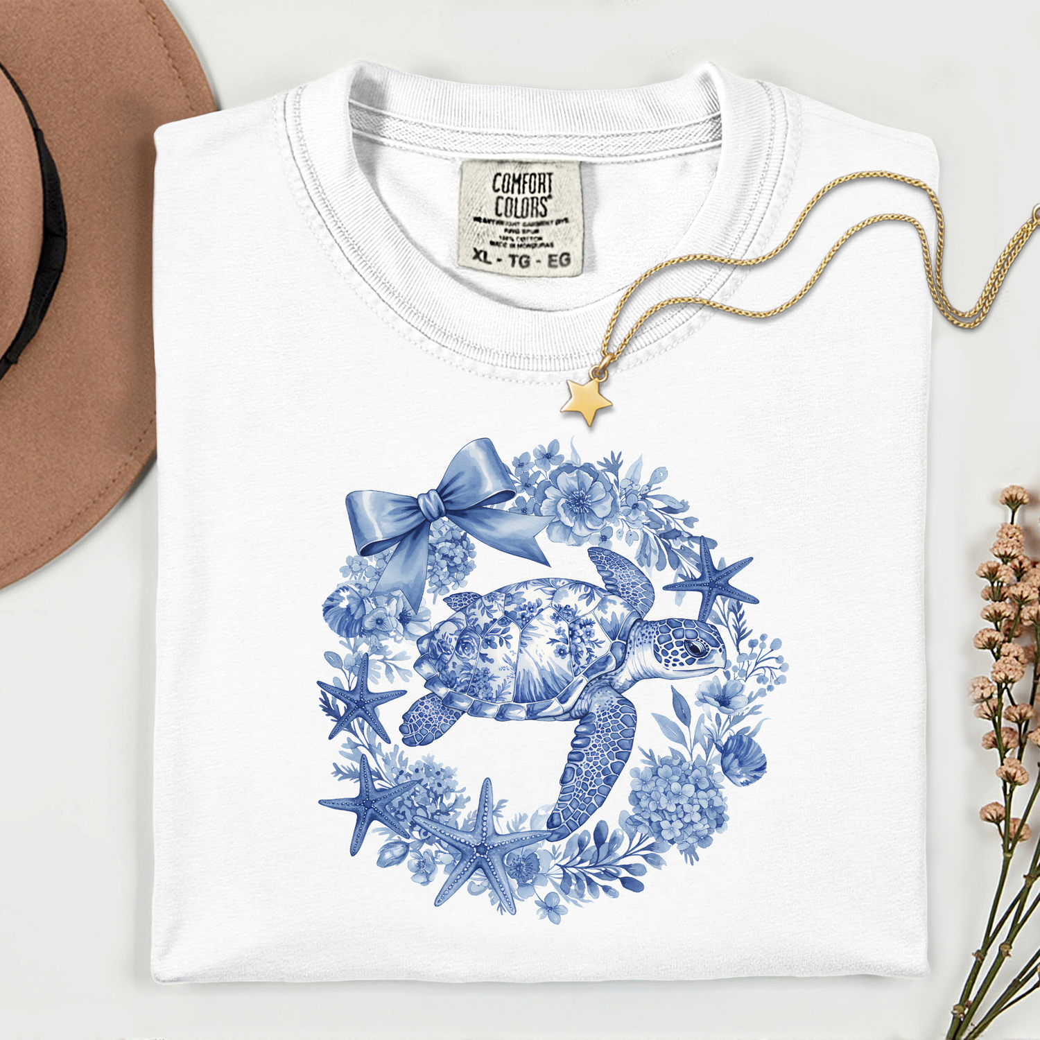 ADULT Blue Sea Turtle with Bow DTF TRANSFER