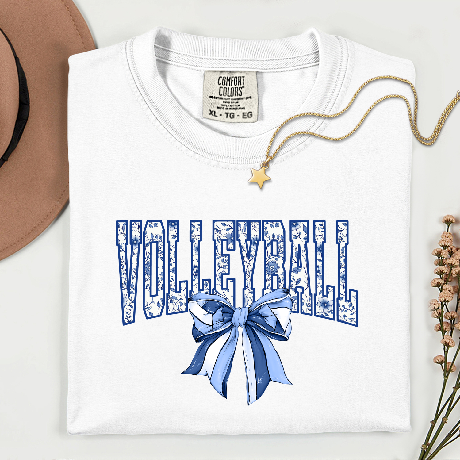 ADULT Volleyball Blue and White Flowers DTF TRANSFER
