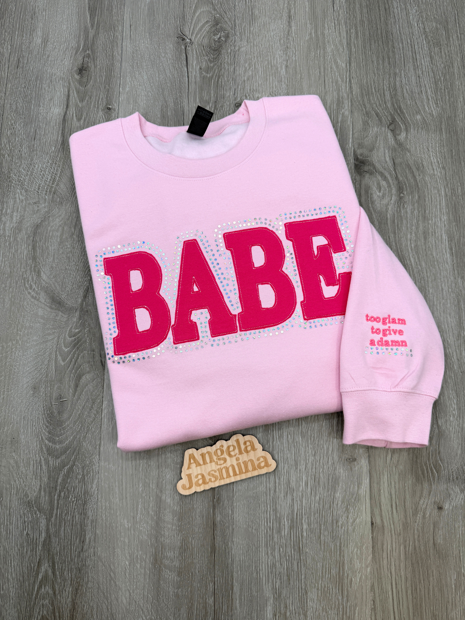 Pink BABE Embroidered & Spangle Sweatshirt (too glam to give a damn sleeve)