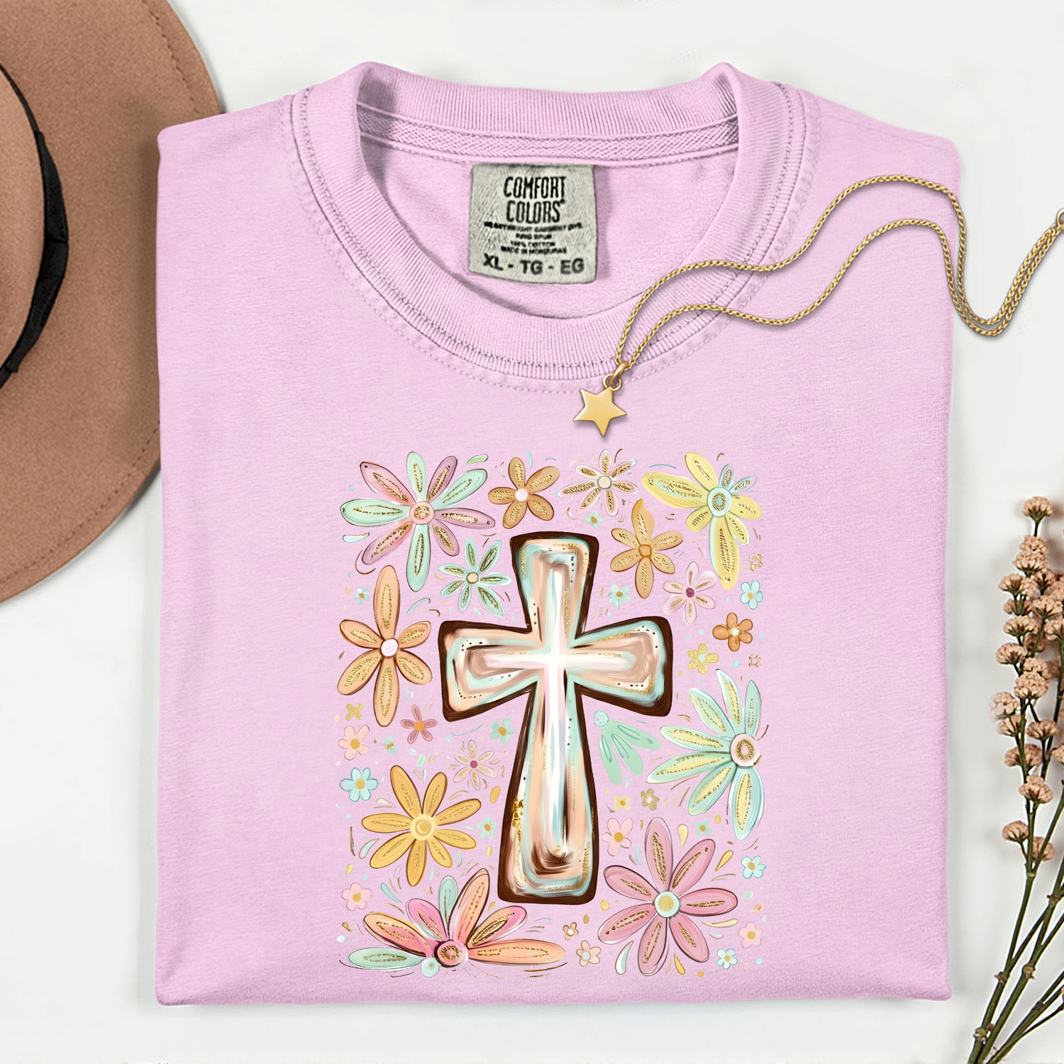 ADULT Cross with Flowers DTF TRANSFER