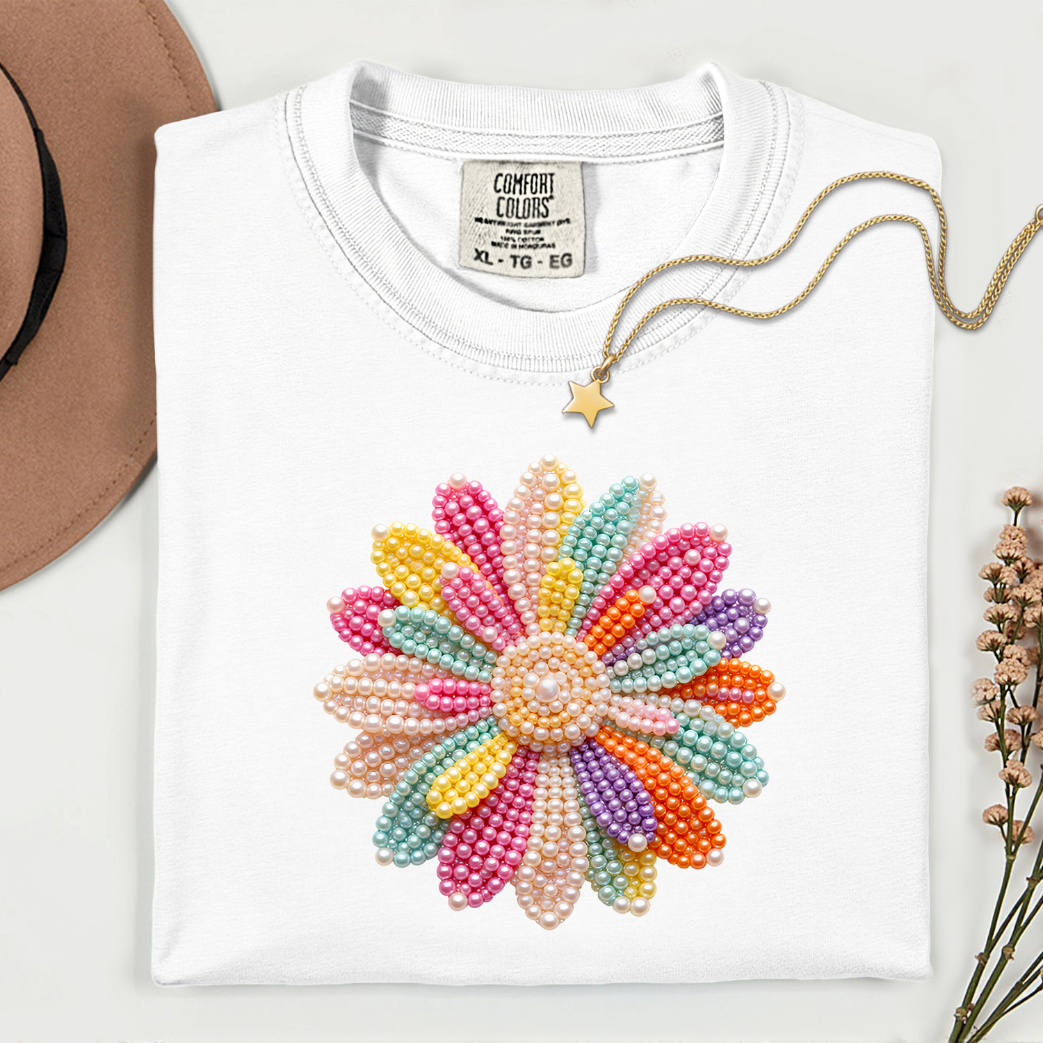 ADULT Sun Flower FAUX Pearls DTF TRANSFER