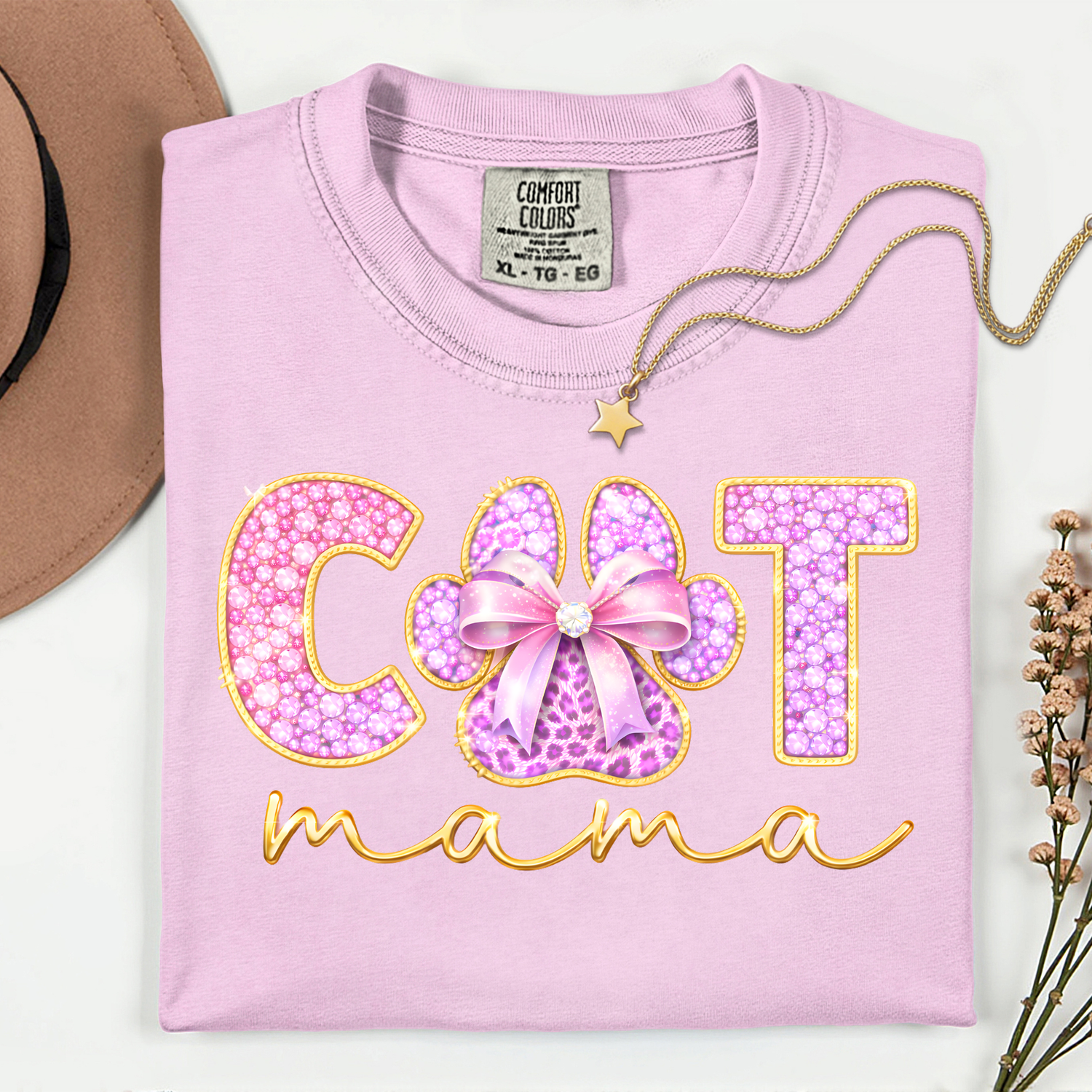 ADULT Cat Mama FAUX Rhinestones DTF TRANSFER