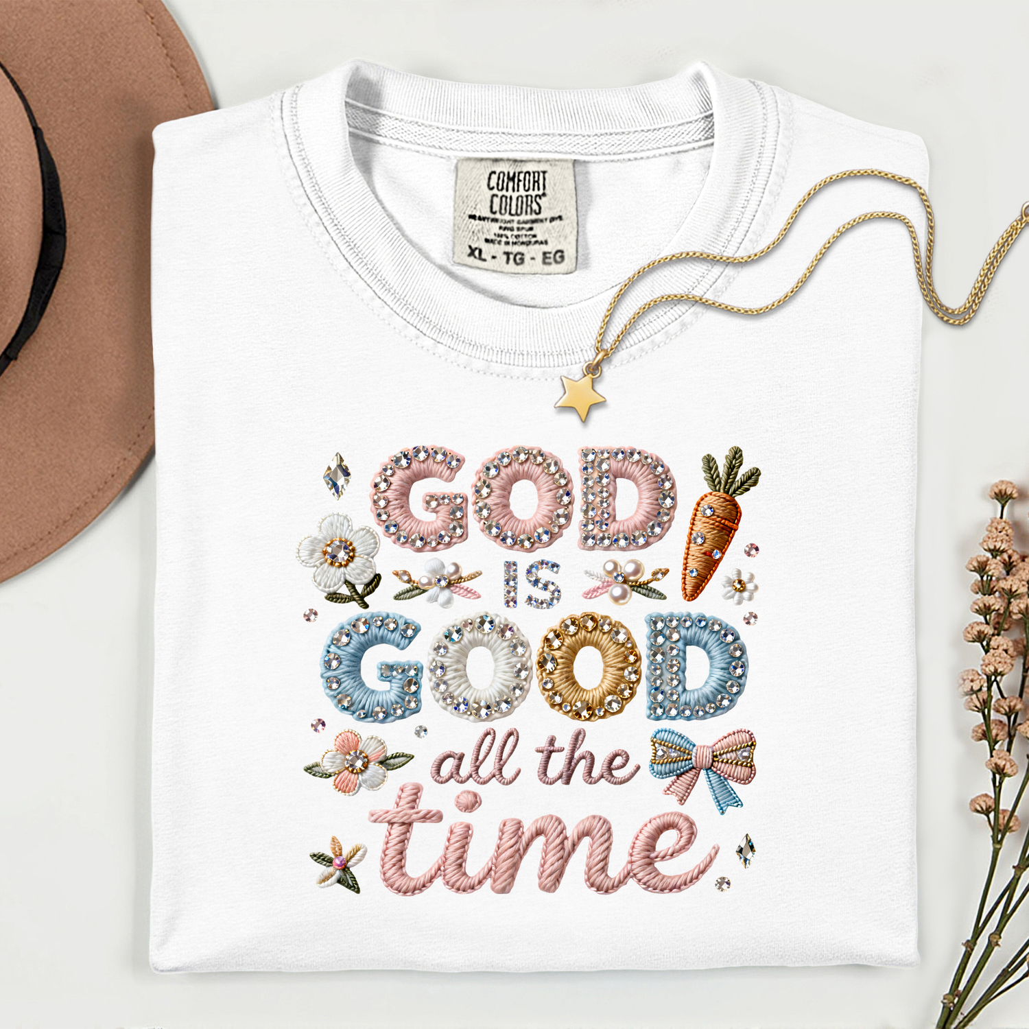 ADULT God is Good all the Time FAUX Rhinestones DTF TRANSFER