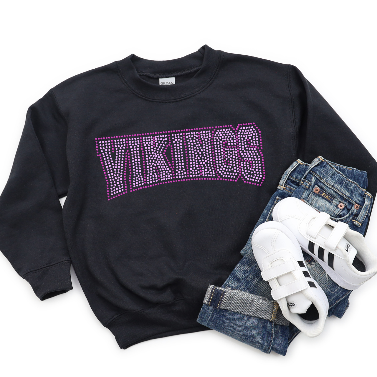 Vikings YOUTH 6.75 INCH Curve SPANGLE Transfer