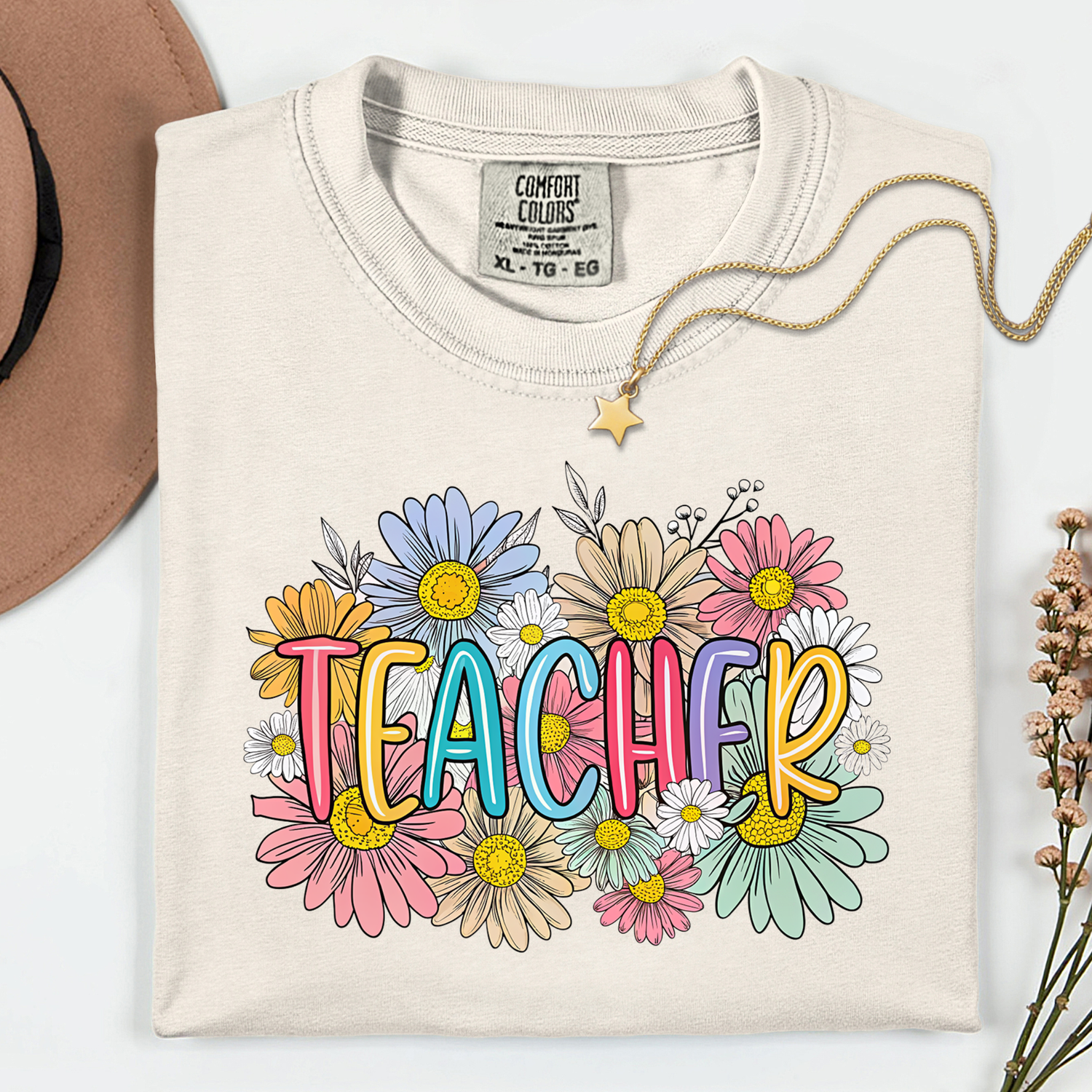 ADULT Teacher with Pastel Flowers DTF TRANSFER
