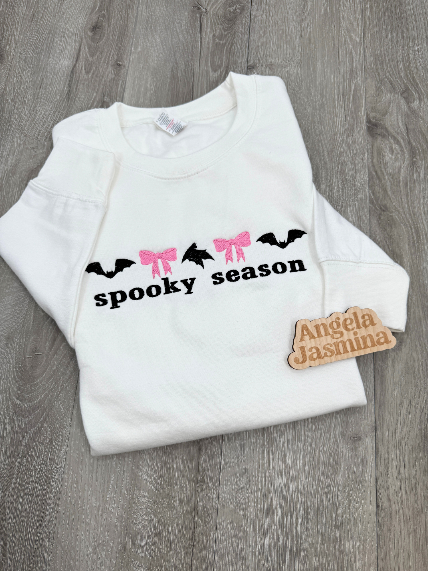 Spooky Season Bats and Bows Embroidered Sweatshirt