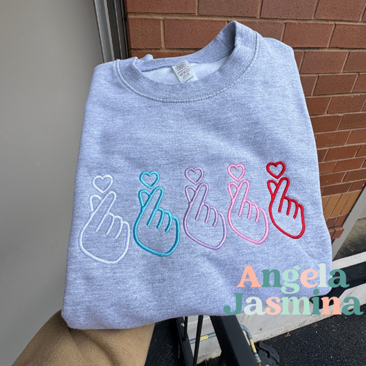 Korean Hand Hearts Embroidered Sweatshirt