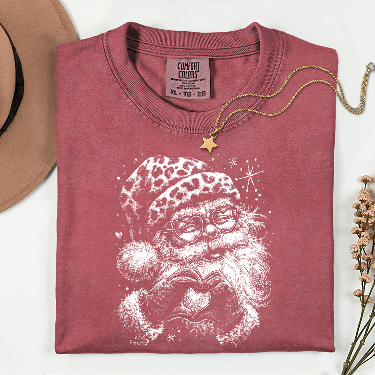 Santa Heart Hands Cheetah 11 inch DTF TRANSFER
