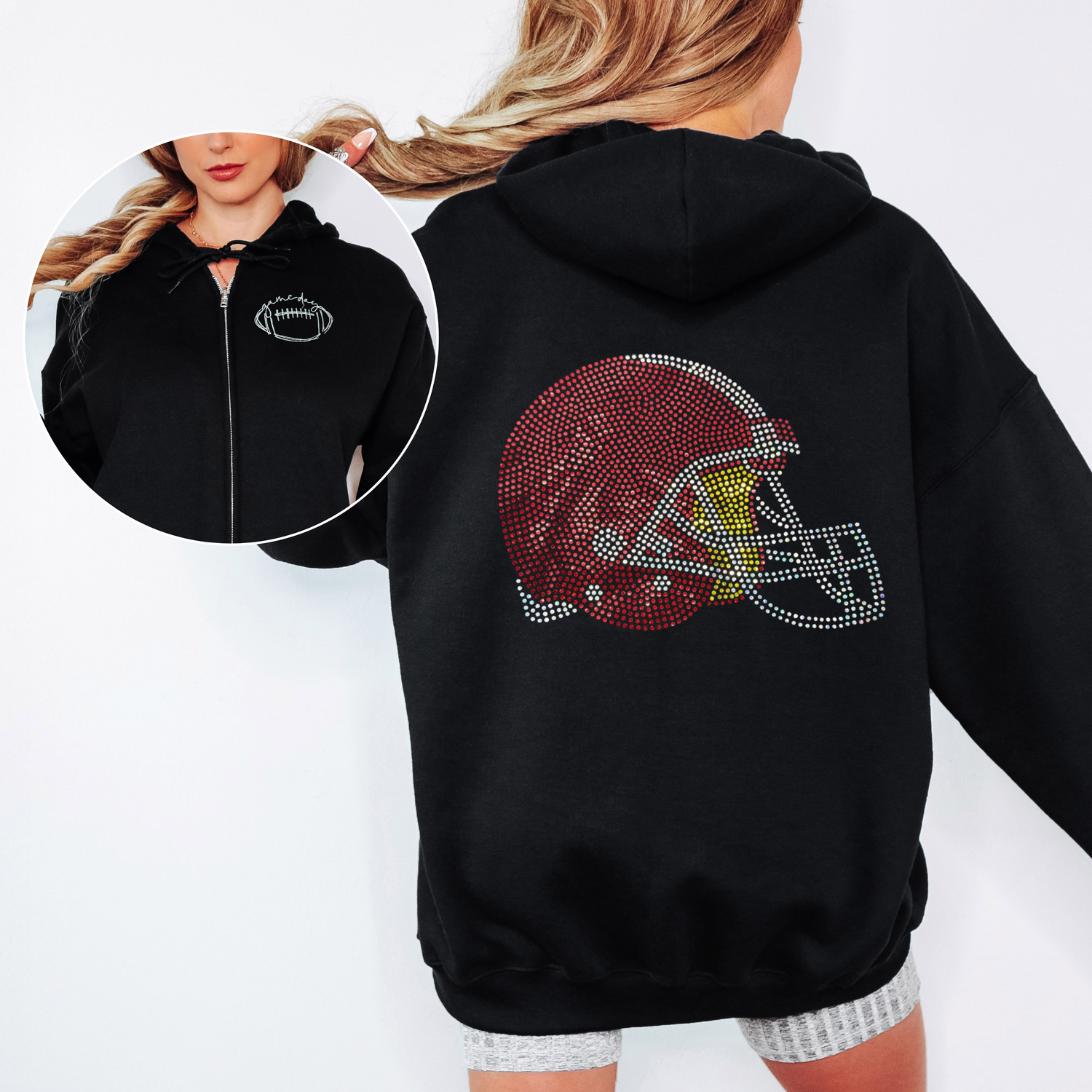 Custom Football Helmet Bling Full Zip Hoodie