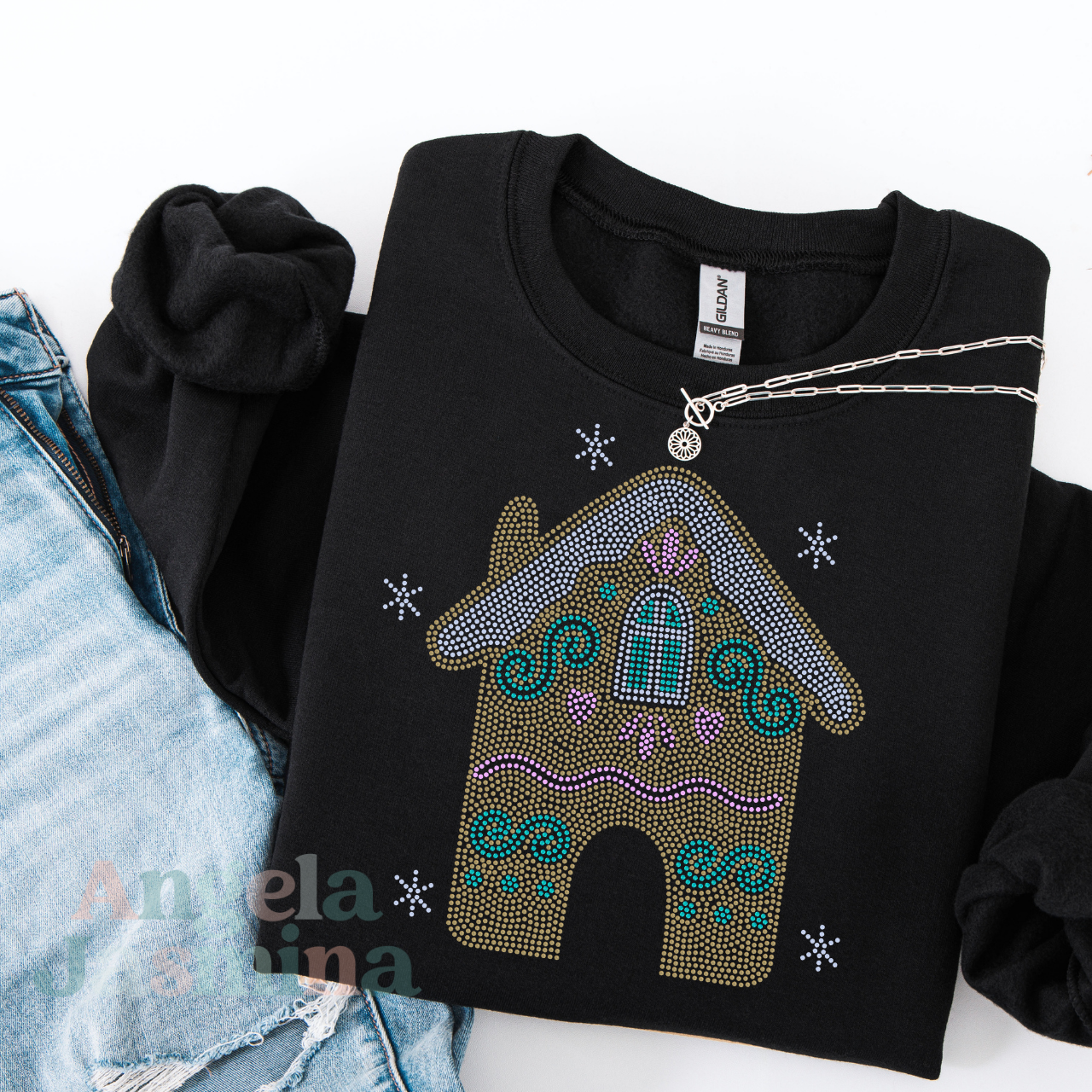 Gingerbread House SPANGLE BLING Transfer