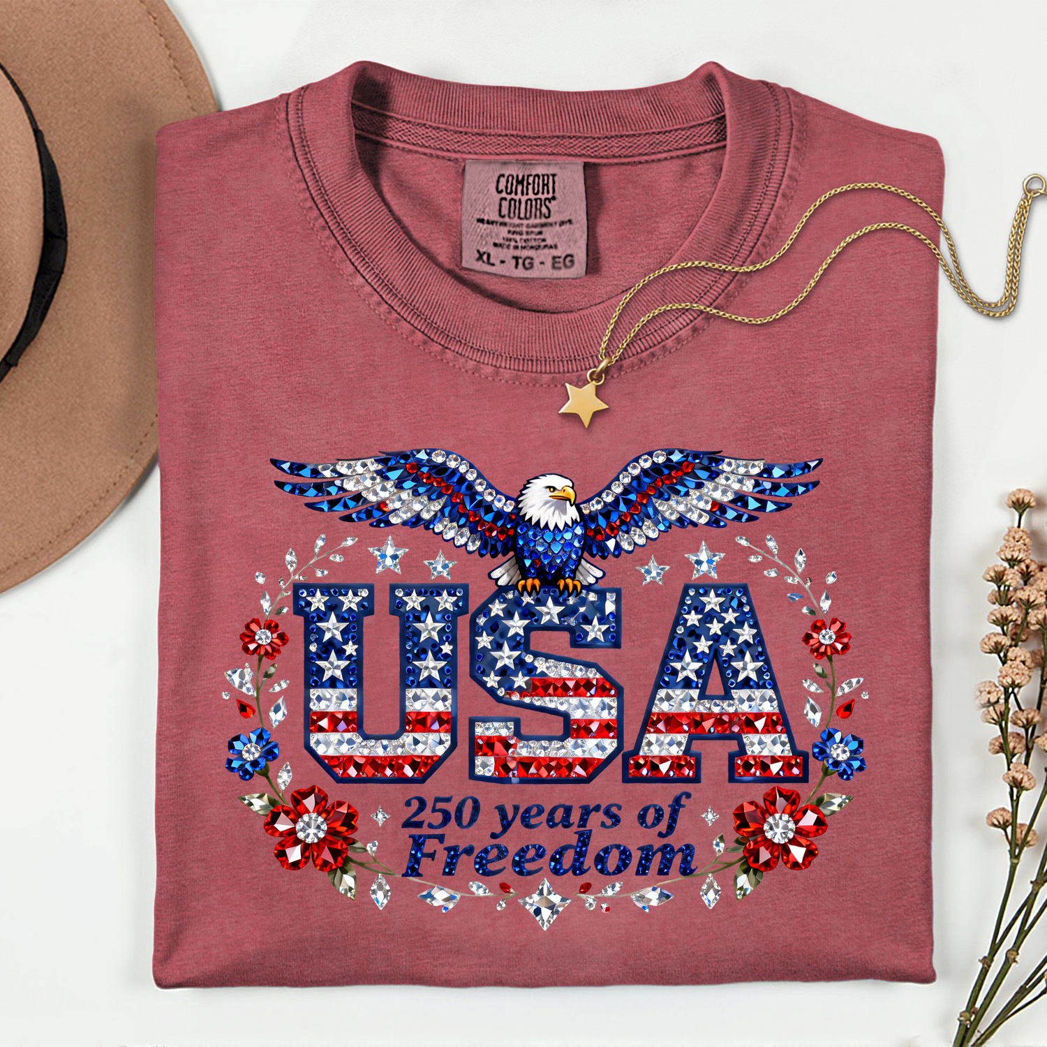 ADULT USA 250 Freedom - July 4th - America- FAUX Rhinestones DTF TRANSFER
