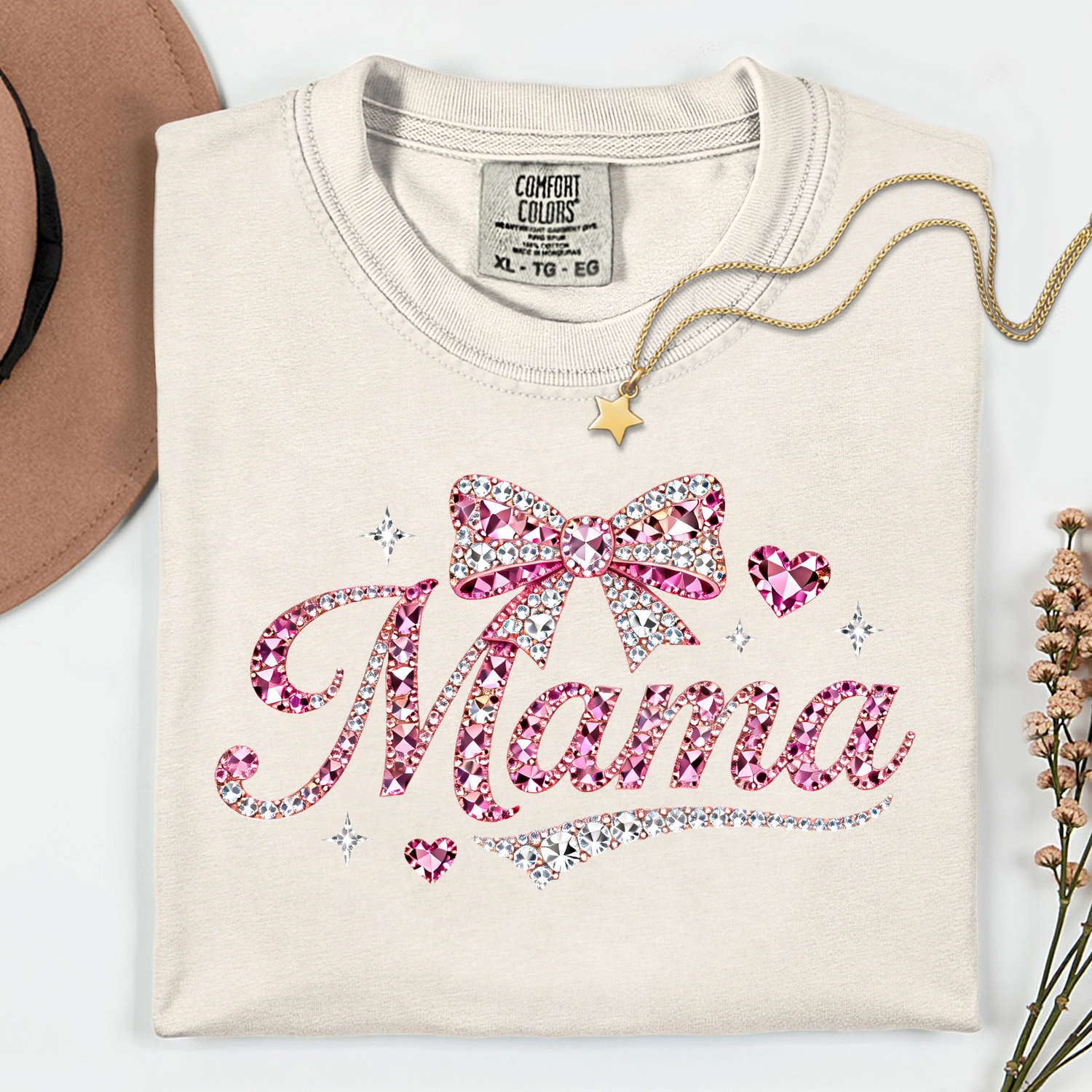 ADULT Mama with Pink Bow FAUX Rhinestones DTF TRANSFER