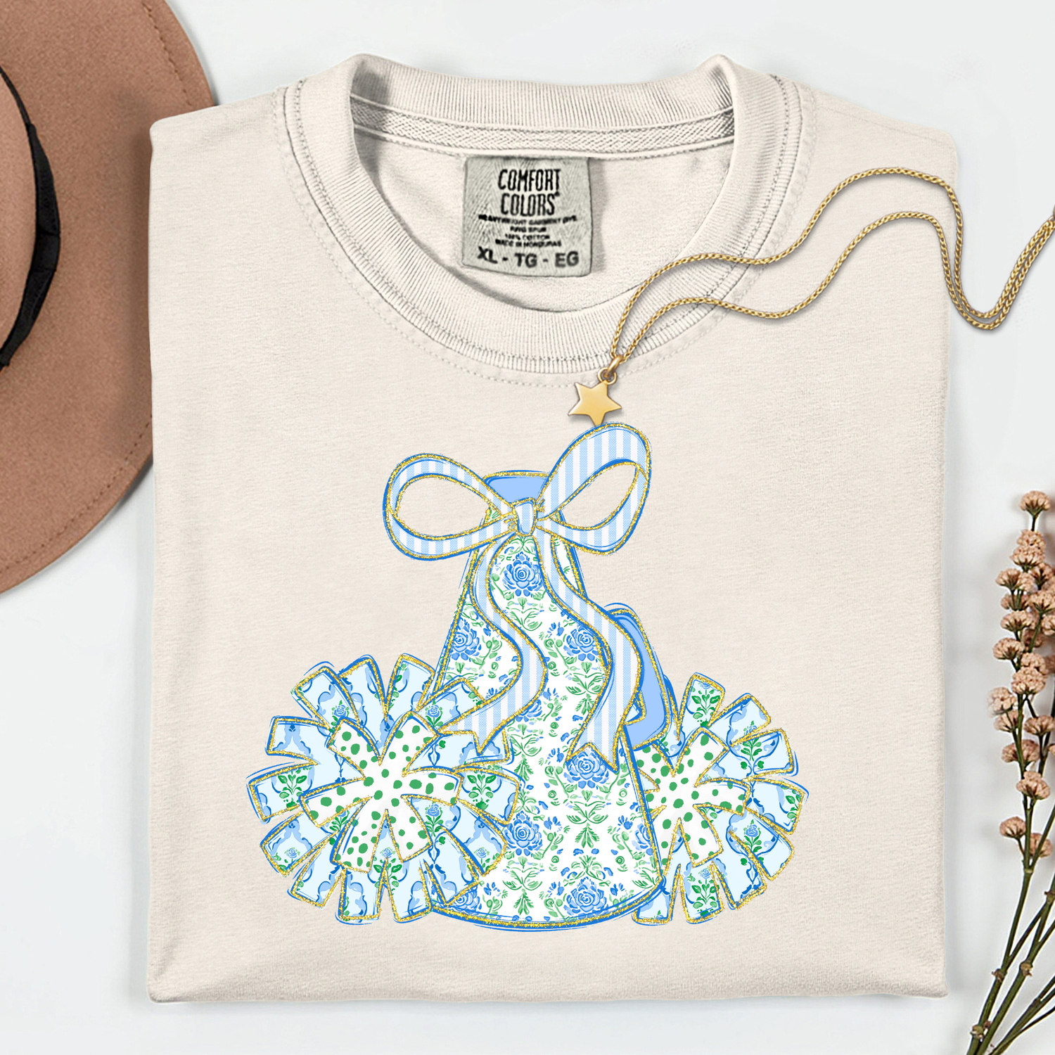 ADULT Floral Cheer Pom Poms and Megaphone DTF TRANSFER