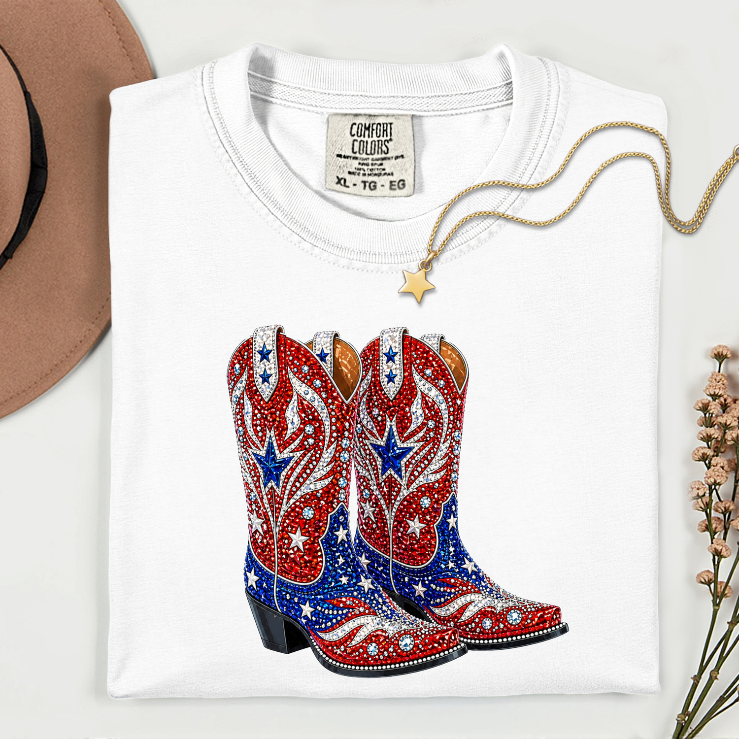 ADULT USA Boots FAUX Rhinestones DTF TRANSFER