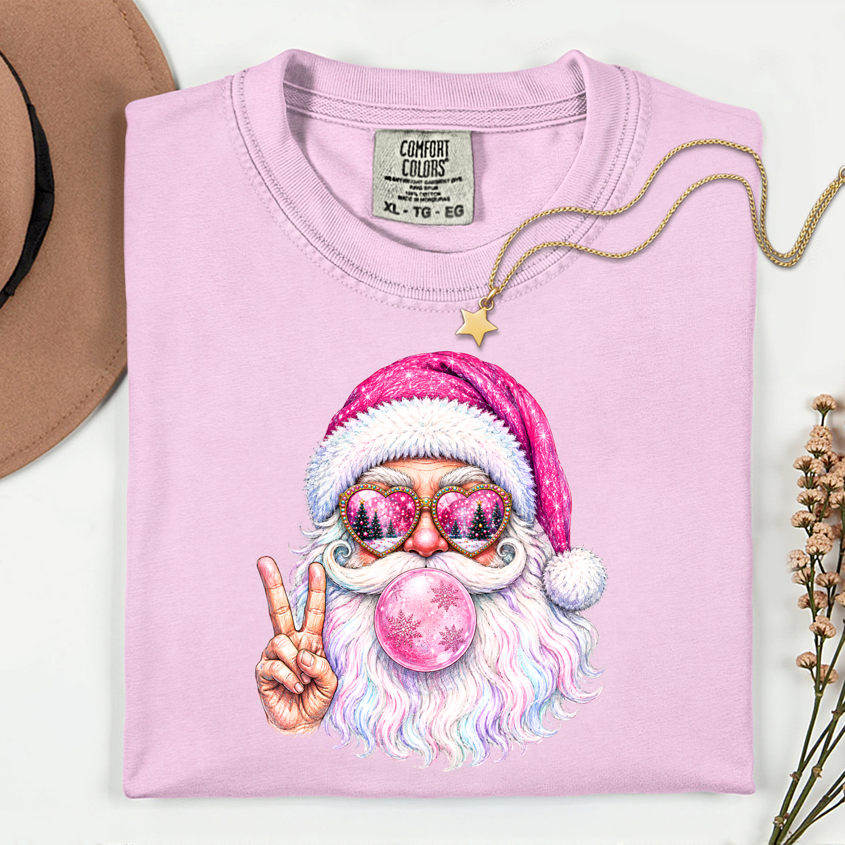 Bubblegum Santa Peace 11 inch DTF TRANSFER