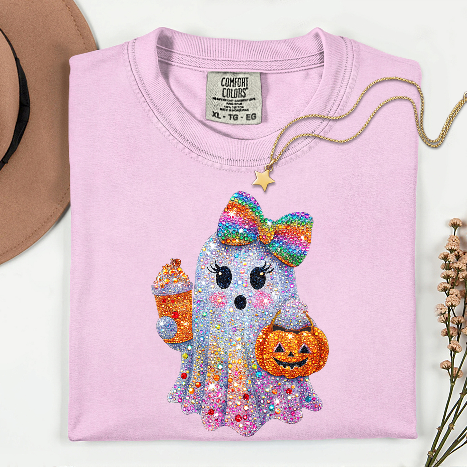 Colorful Ghost FAUX Rhintstones 11 inch DTF TRANSFER