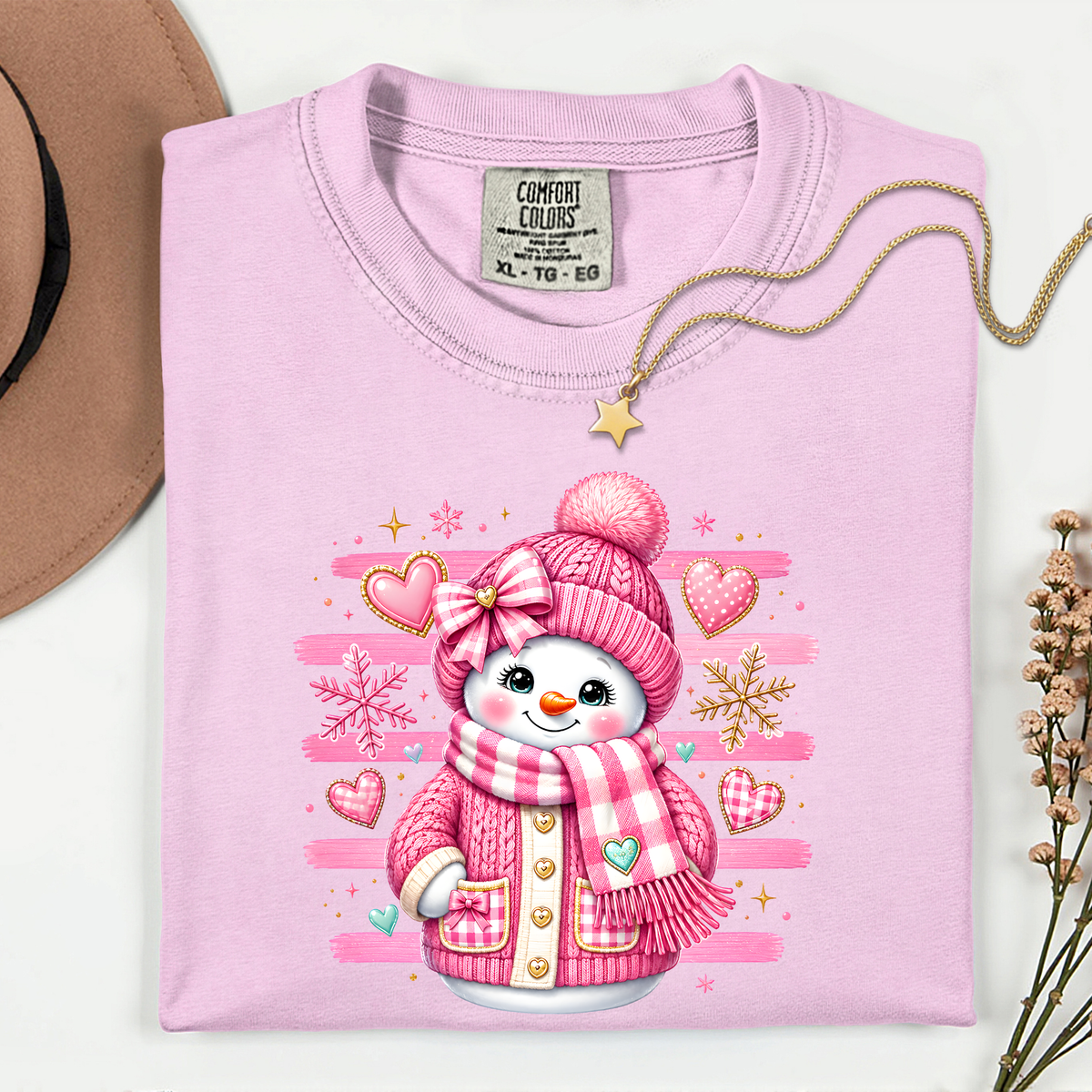 Pink Snowman Hearts 11 inch DTF TRANSFER