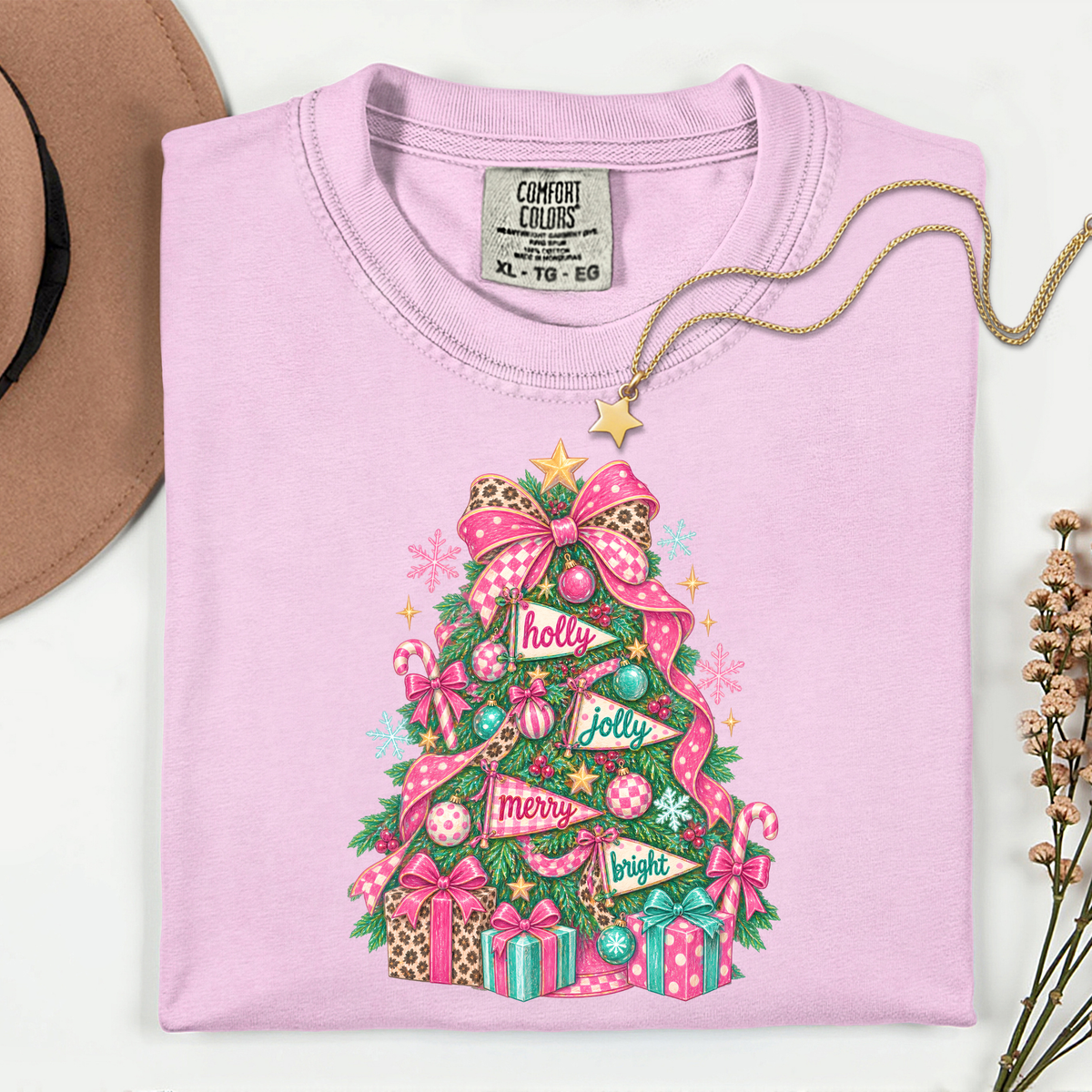 Pink Christmas Tree 11 inch DTF TRANSFER