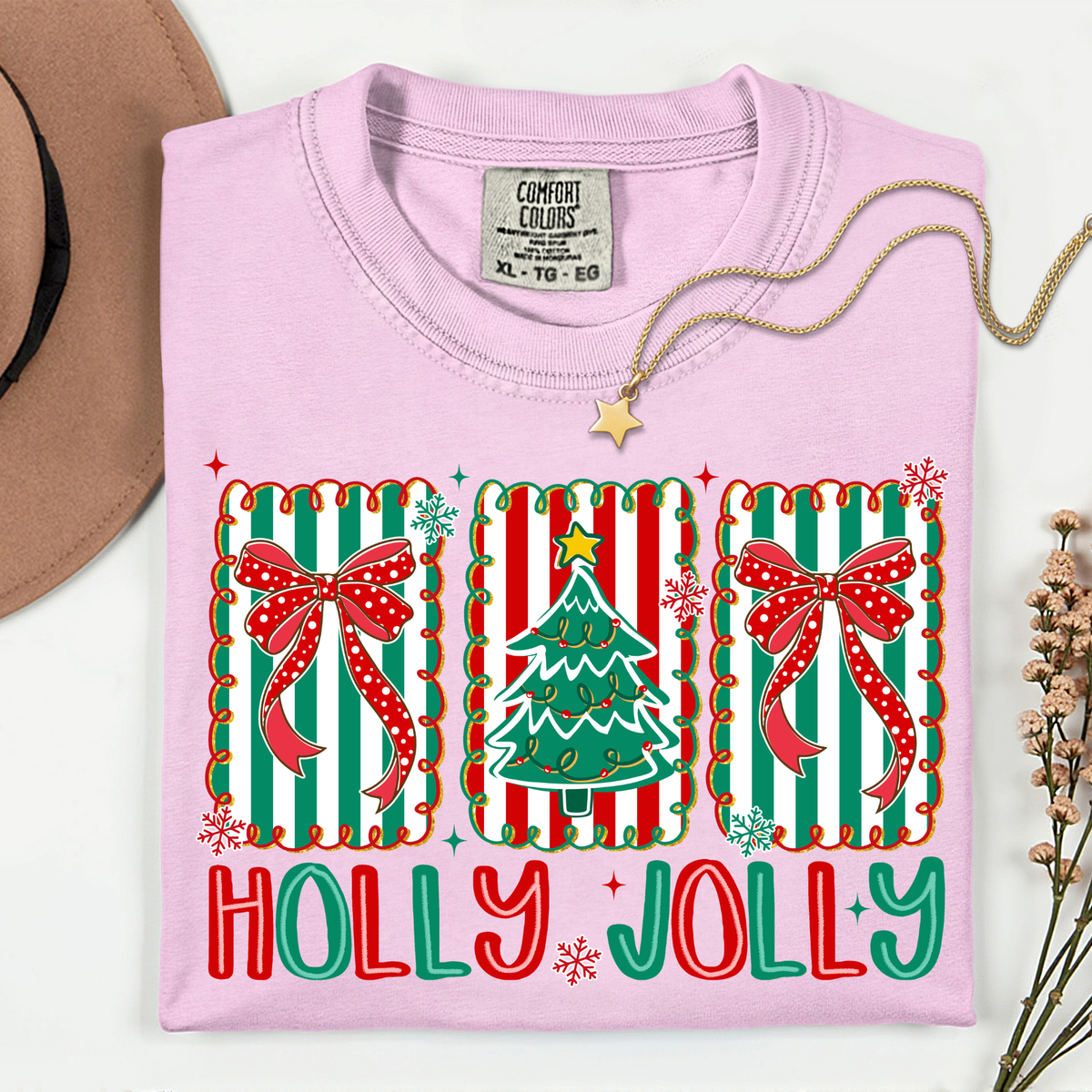 Holly Jolly Tree and Bows 11 inch DTF TRANSFER