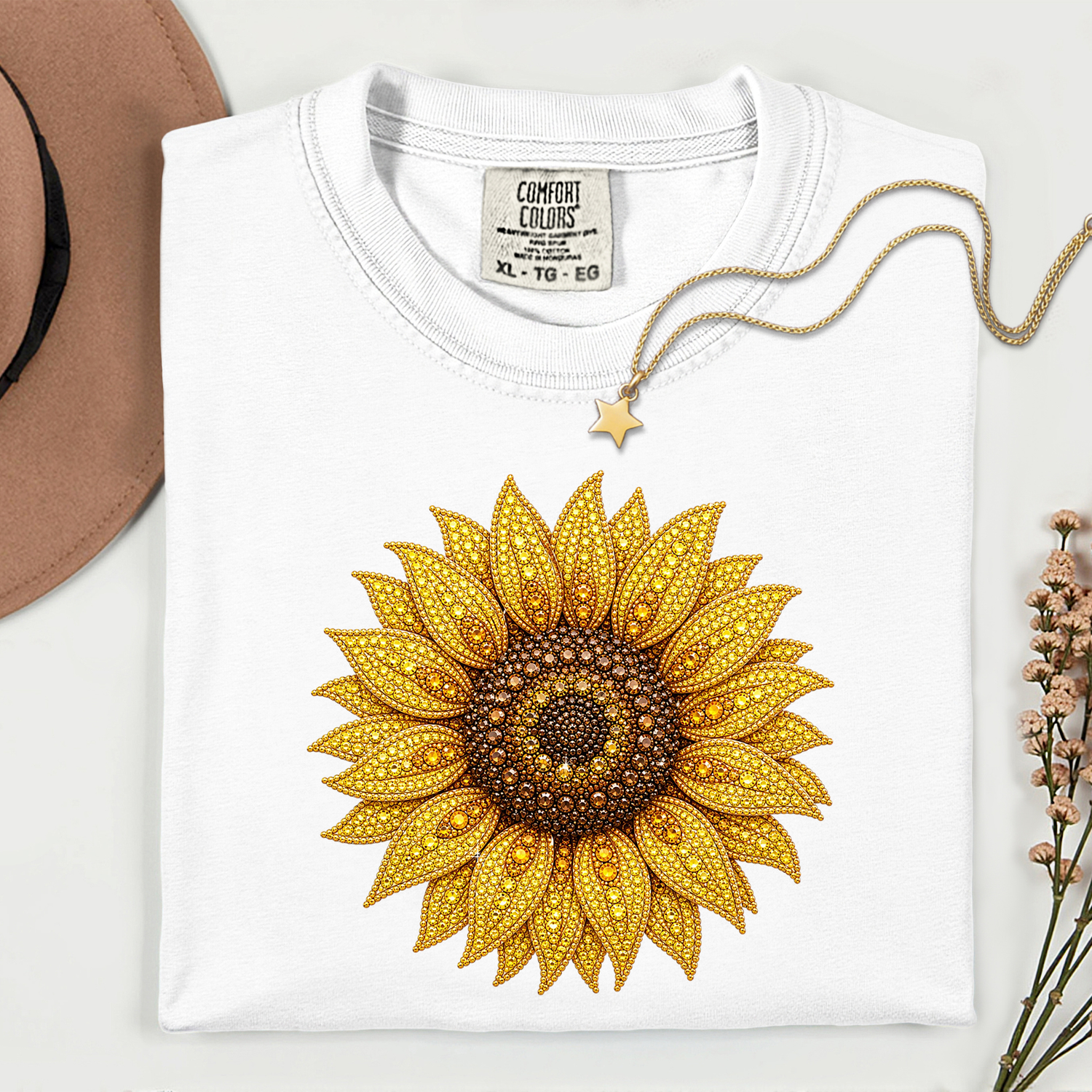 ADULT Sunflower FAUX Rhinestones DTF TRANSFER