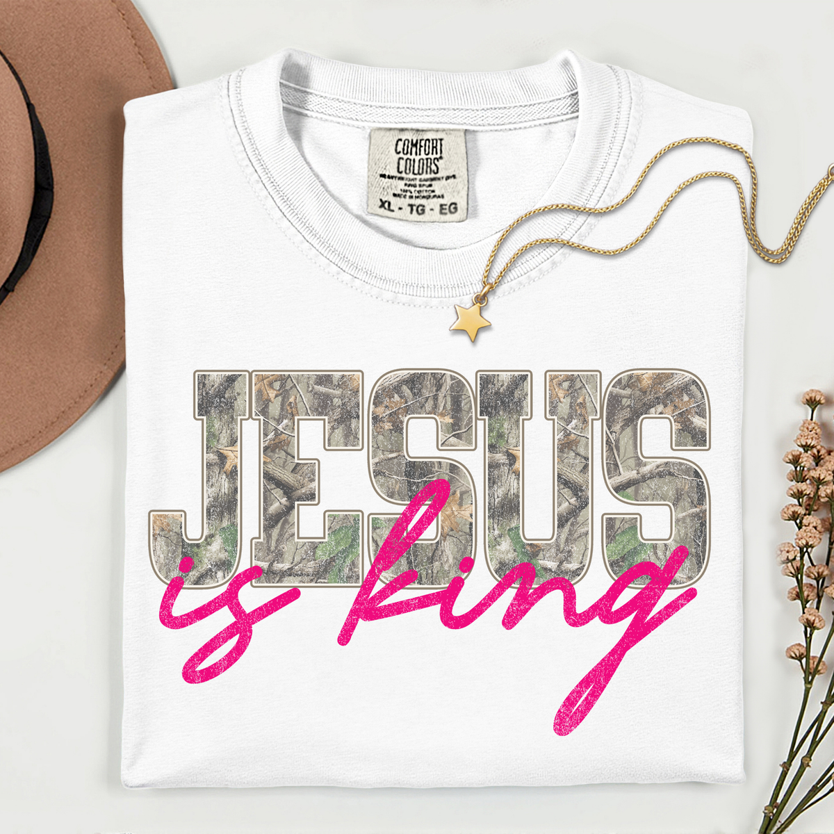 Jesus is King Camo and Pink 11 inch DTF TRANSFER