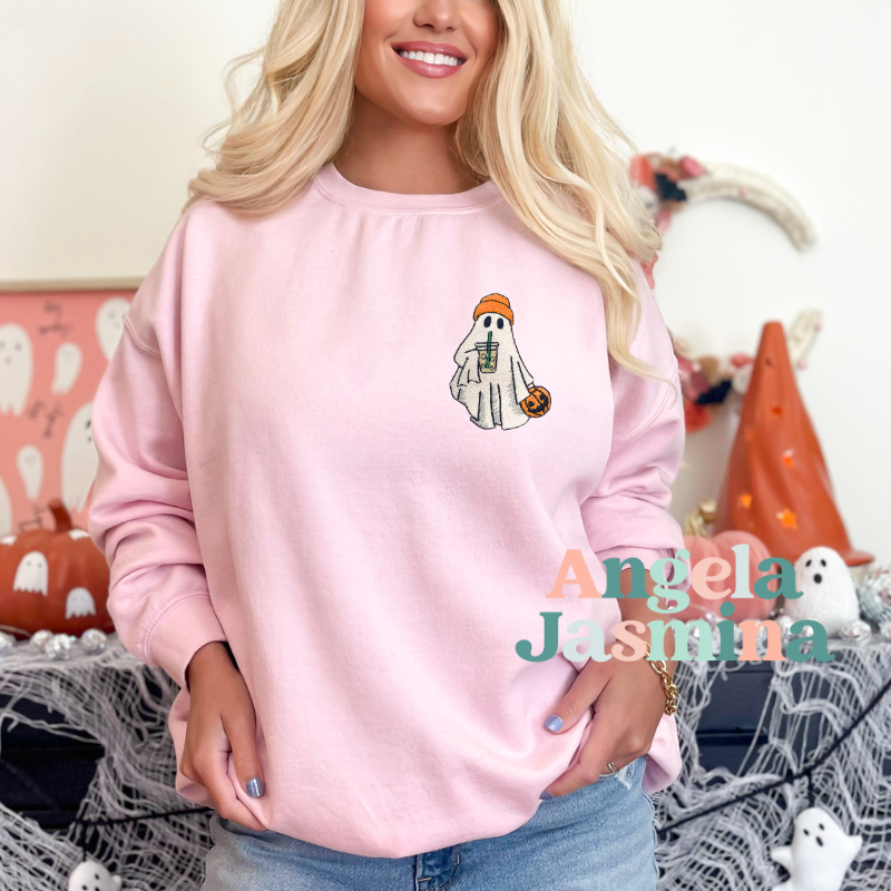 Coffee Ghost Embroidered Tee or Crewneck