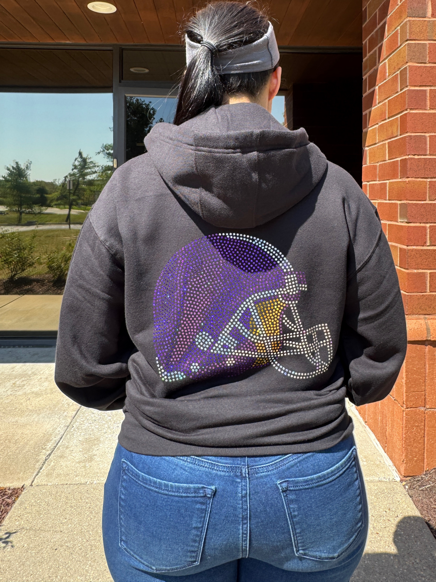 Custom Football Helmet Bling Full Zip Hoodie