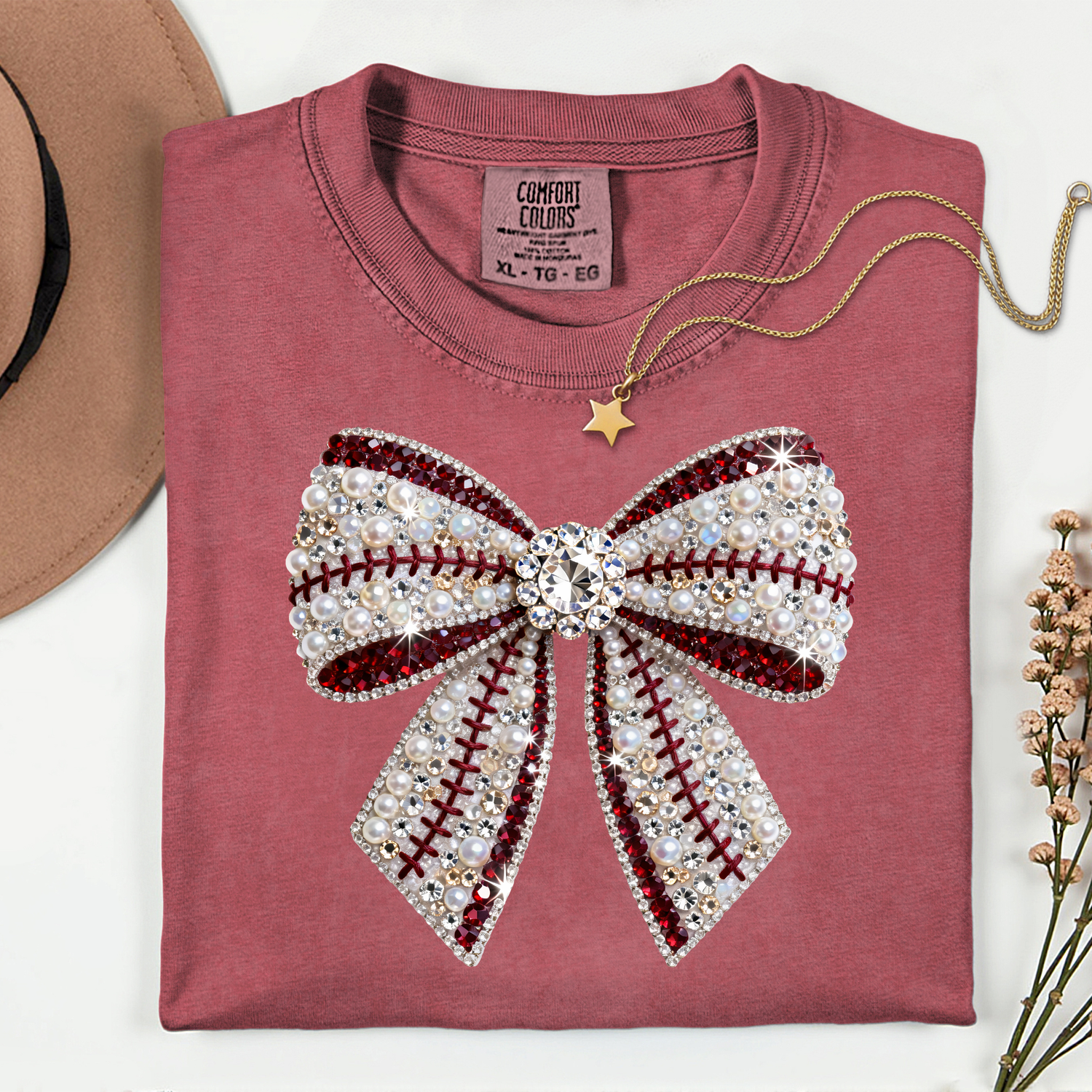 ADULT Baseball Bow FAUX Rhinestones DTF TRANSFER