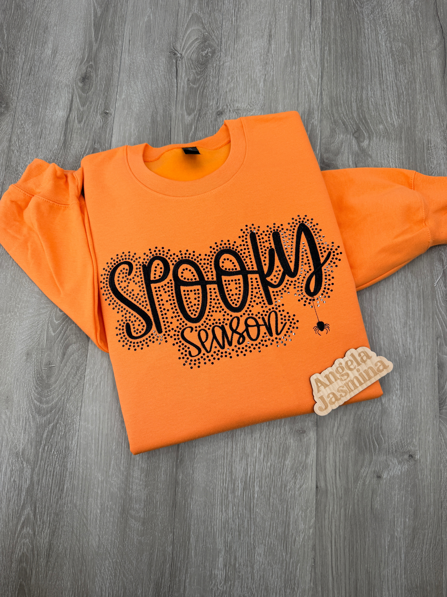 Spooky Season Embroidered & Bling Orange Sweatshirt