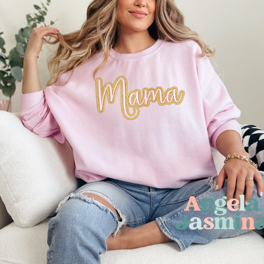 Pink and Gold Mama Glitter Embroidered Sweatshirt