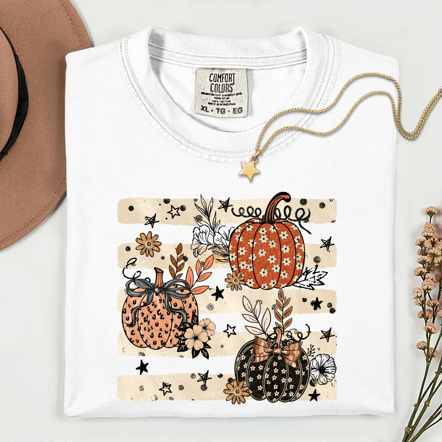 Floral Pumpkins with Stars 11 inch DTF TRANSFER