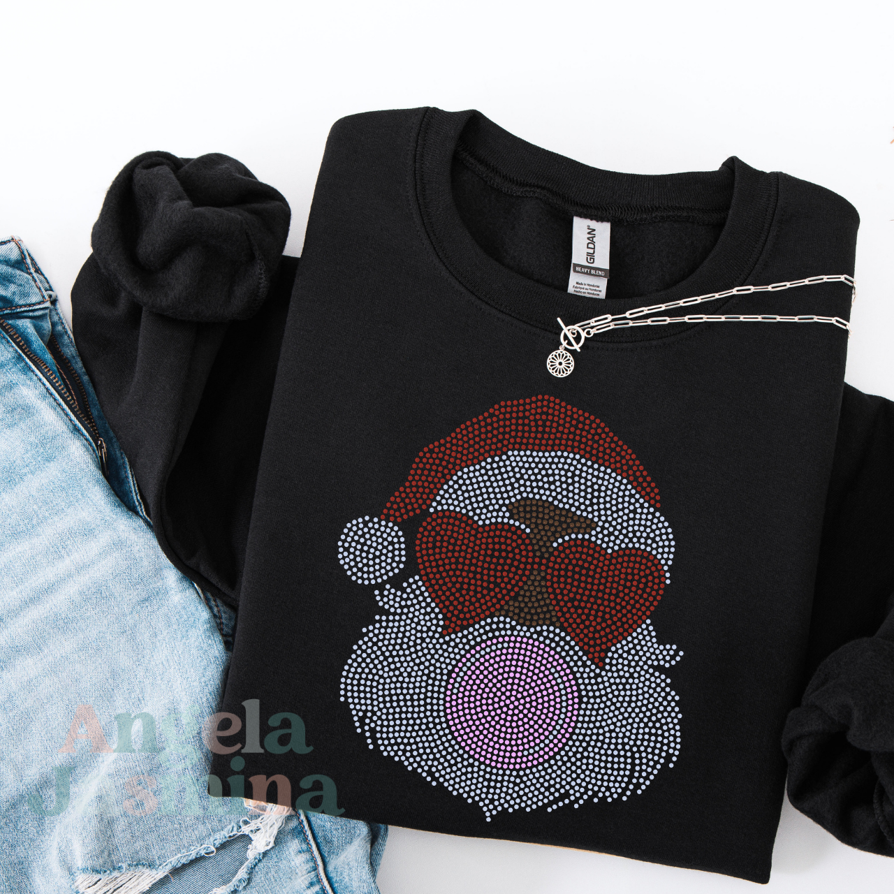 Dark Brown Bubble Gum Santa SPANGLE BLING Transfer