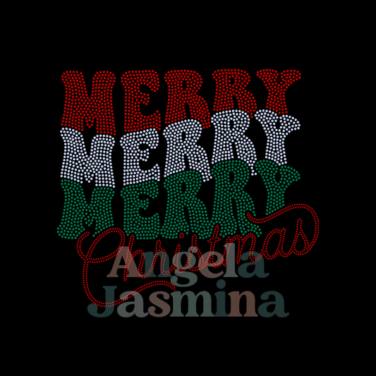 Merry Stacked Red Green SPANGLE BLING Transfer