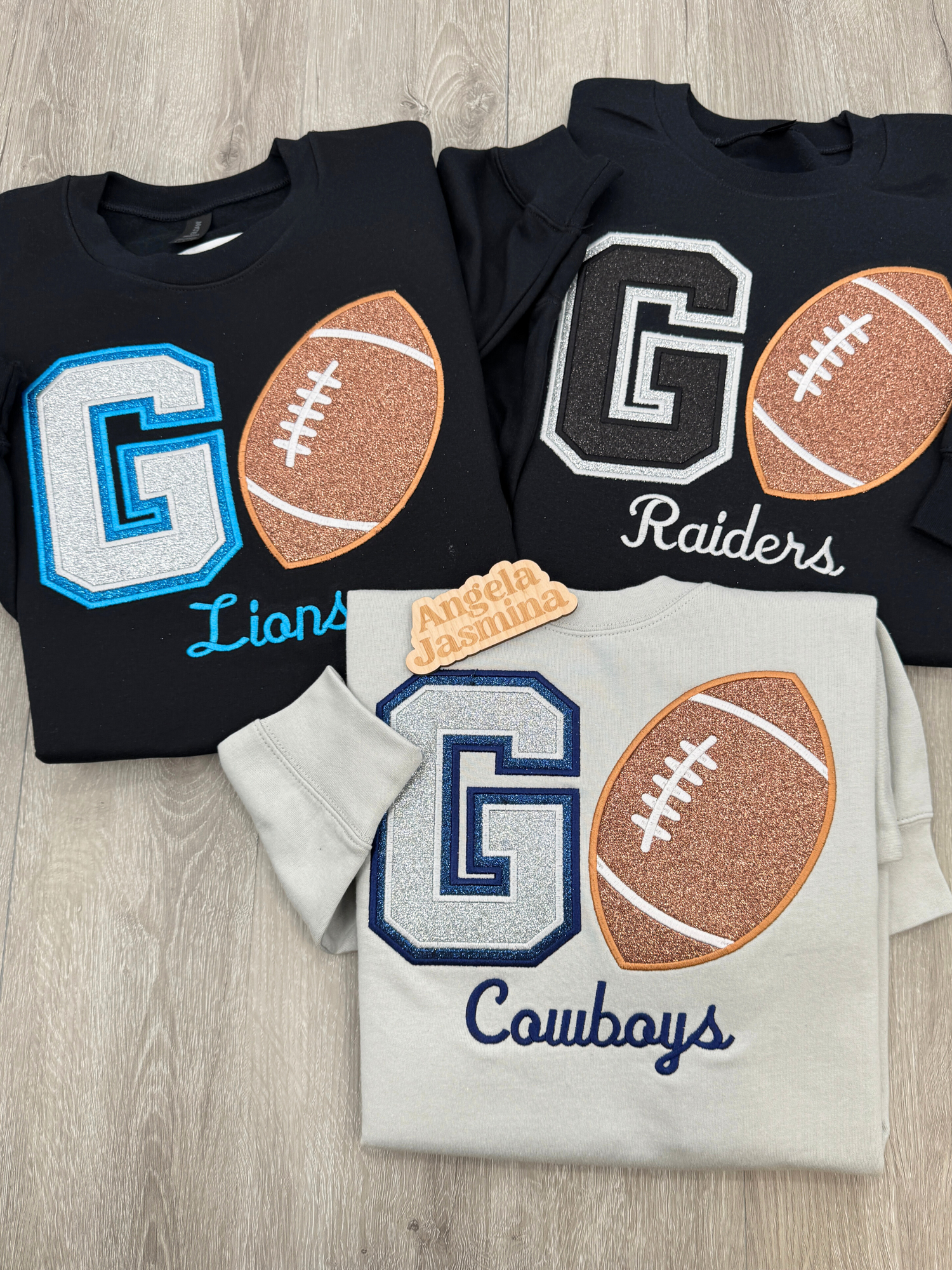 Custom Go Football Glitter Embroidered Sweatshirt