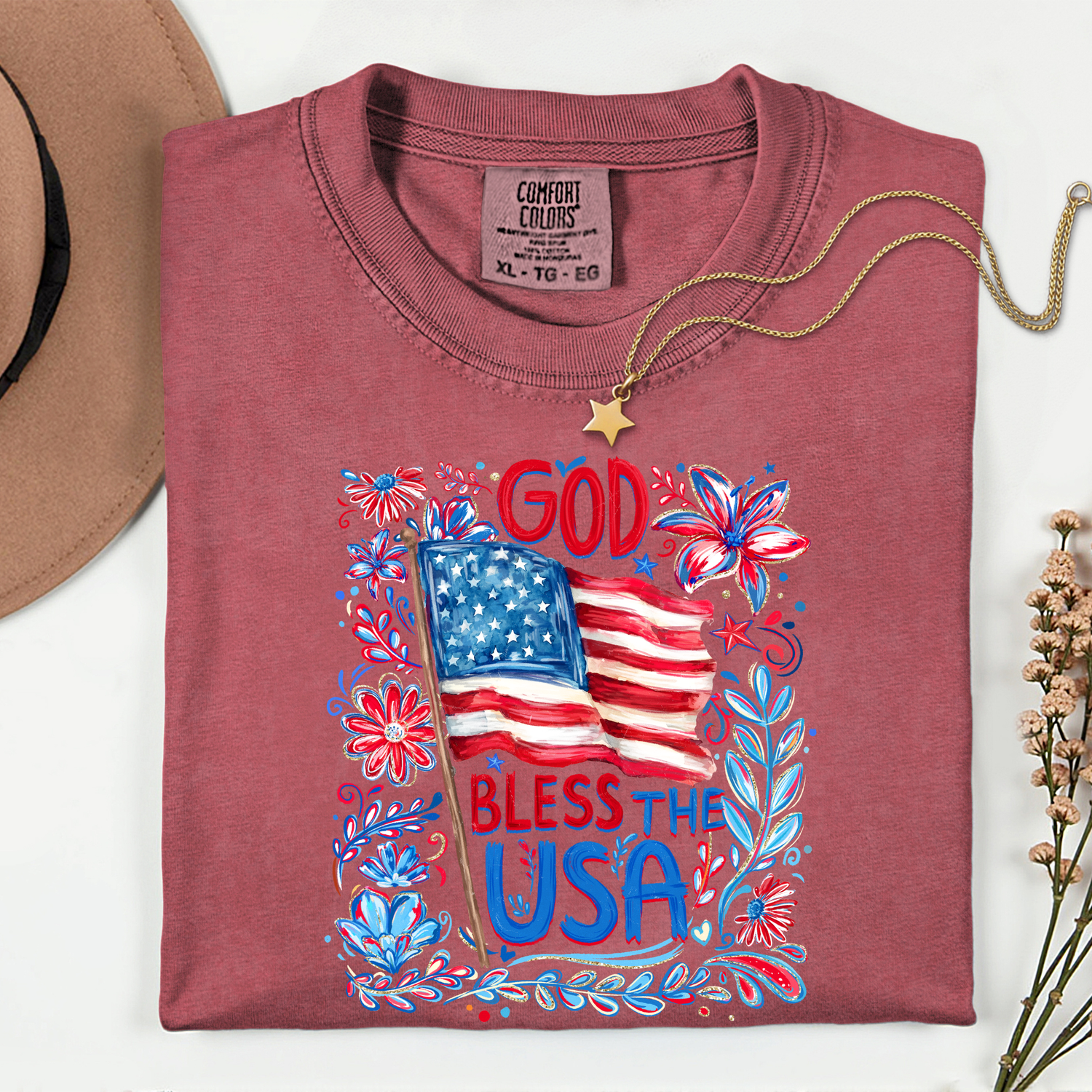 ADULT God Bless the USA Flowers DTF TRANSFER