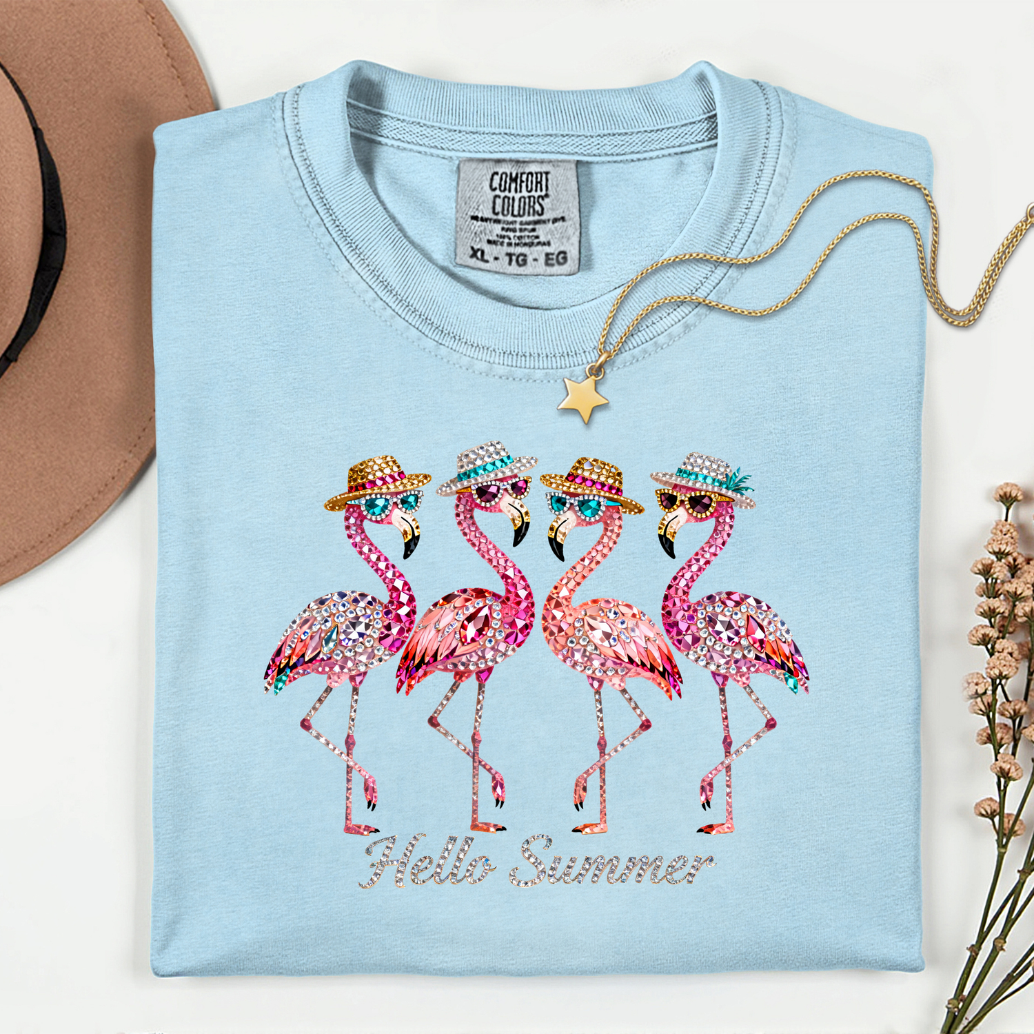 ADULT Hello Summer FAUX Rhinestones DTF TRANSFER