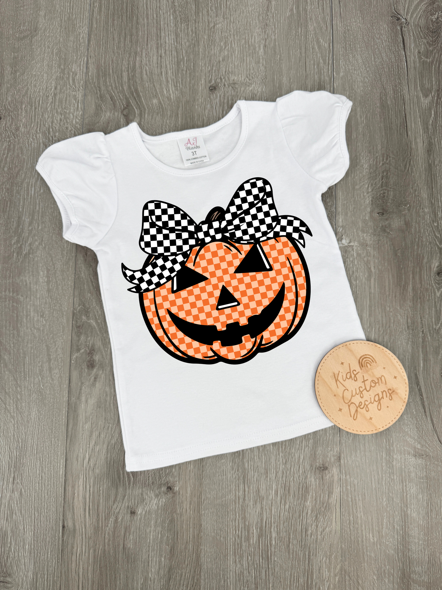 Checkered Pumpkin with Bow KIDS 8.5in DTF Transfer