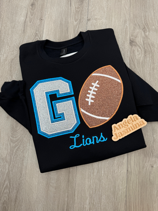 Go Football Lions Glitter Embroidered Sweatshirt