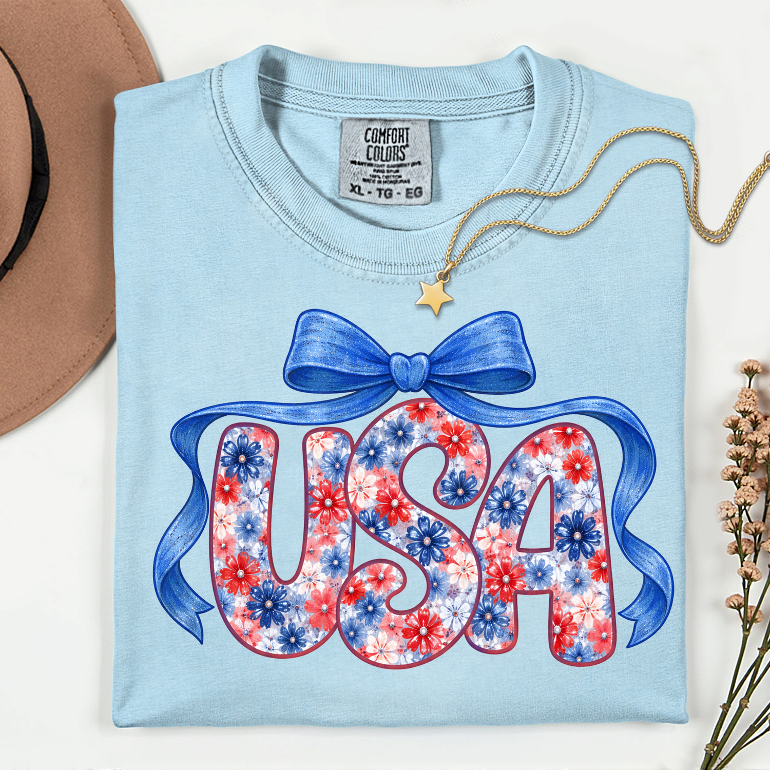 ADULT Floral USA Bow DTF TRANSFER